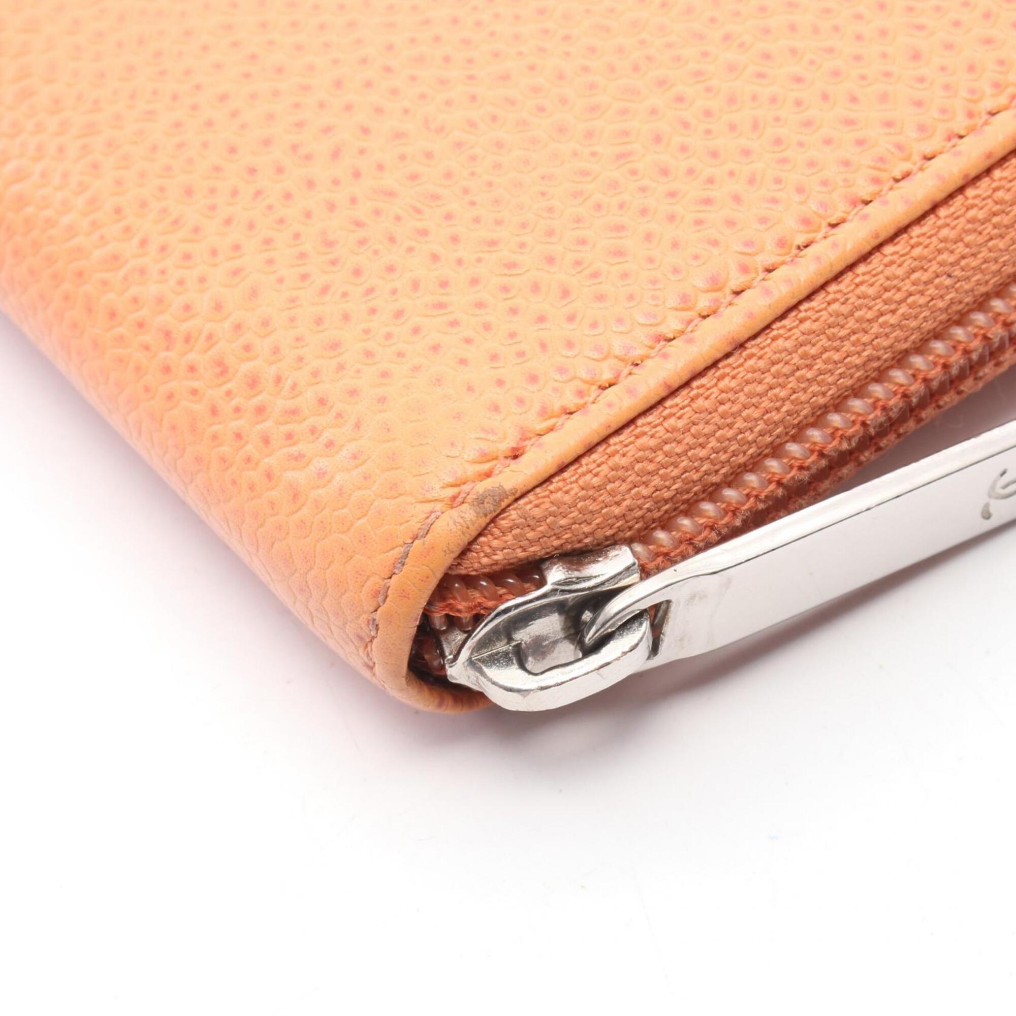 Chanel Orange Grained Calfskin Long Wallet (Bi-Fold) (Pre-Owned)