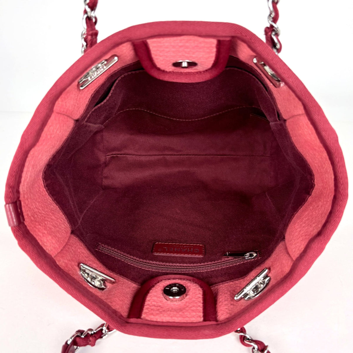 Chanel Deauville Red Color Canvas Leather Tote Bag (Pre-Owned)
