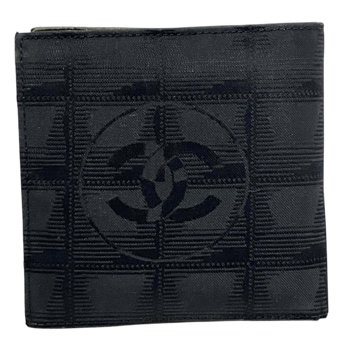 Chanel New Travel Line Black Leather Canvas Wallet (Bi-Fold) (Pre-Owned)