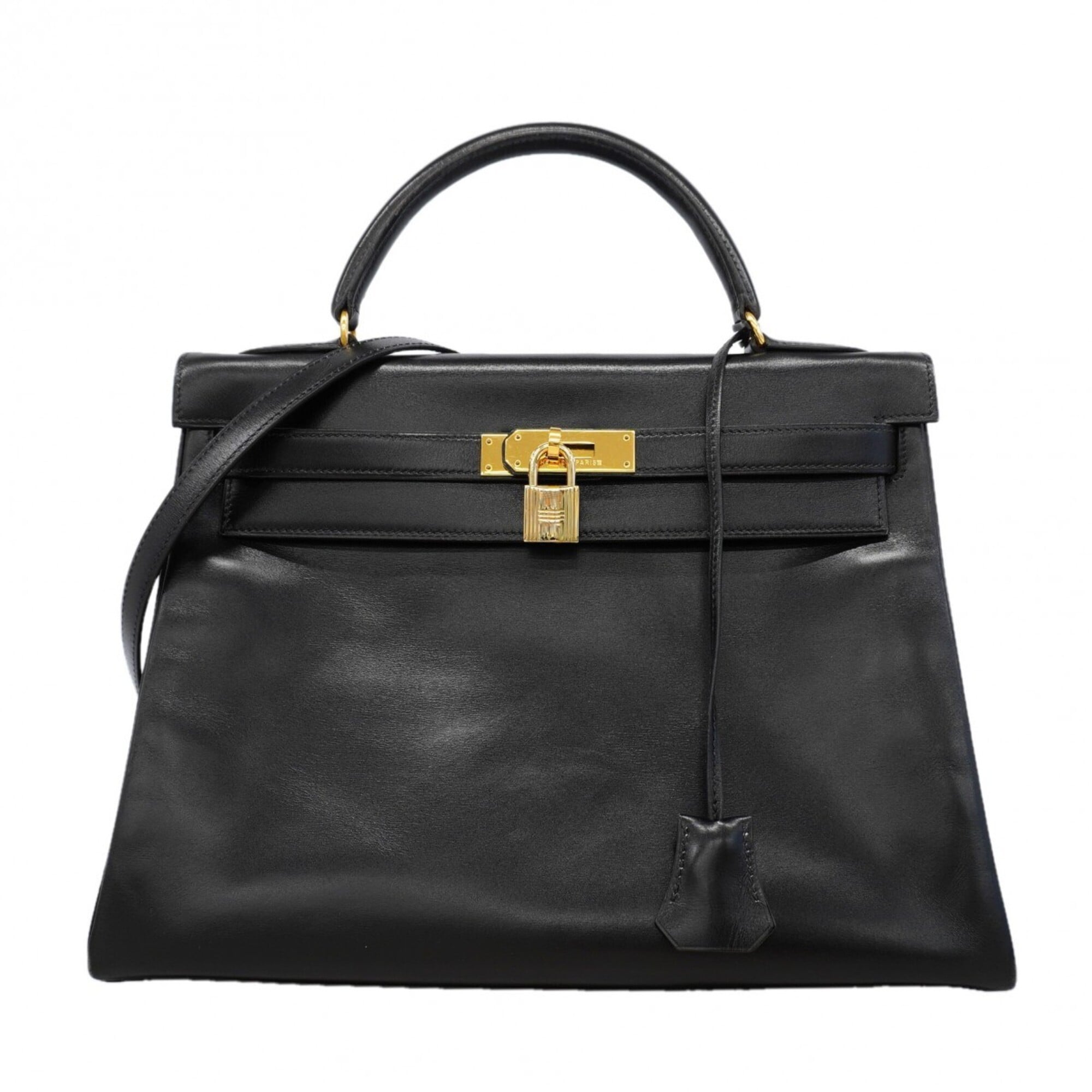 Hermes Black Box Calf Leather Handbag (Pre-Owned)