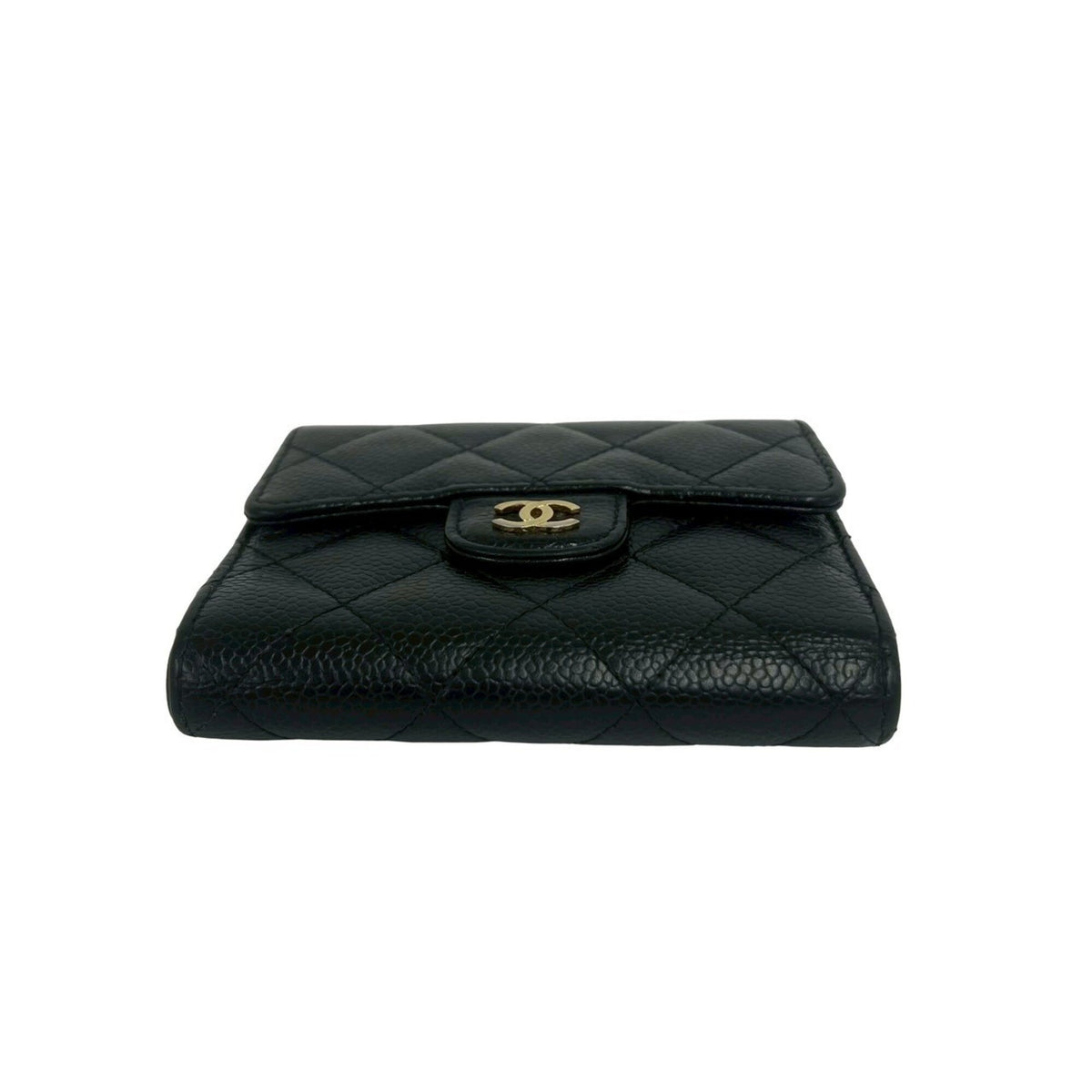 Chanel Black Grained Calfskin Wallet (Tri-Fold) (Pre-Owned)