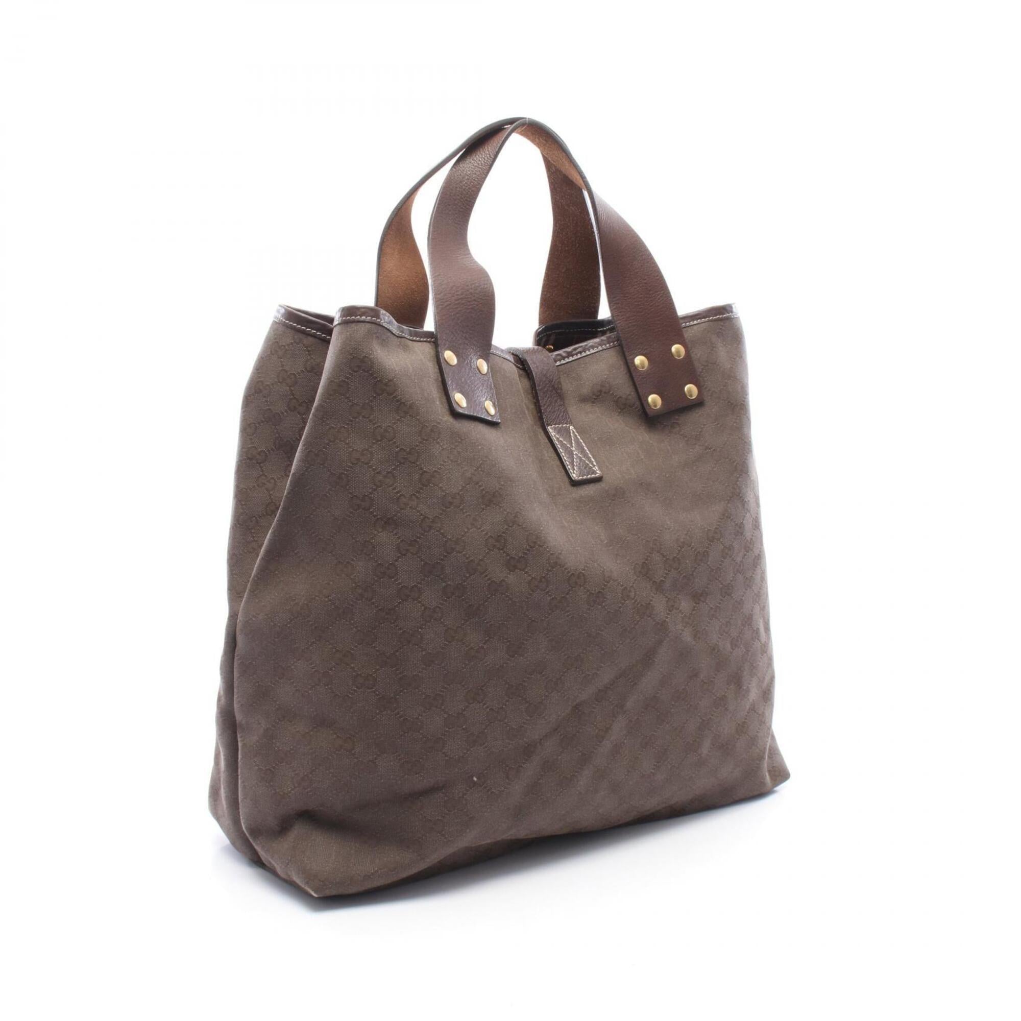 Gucci Brown Canvas Leather Handbag Tote Bag (Pre-Owned)