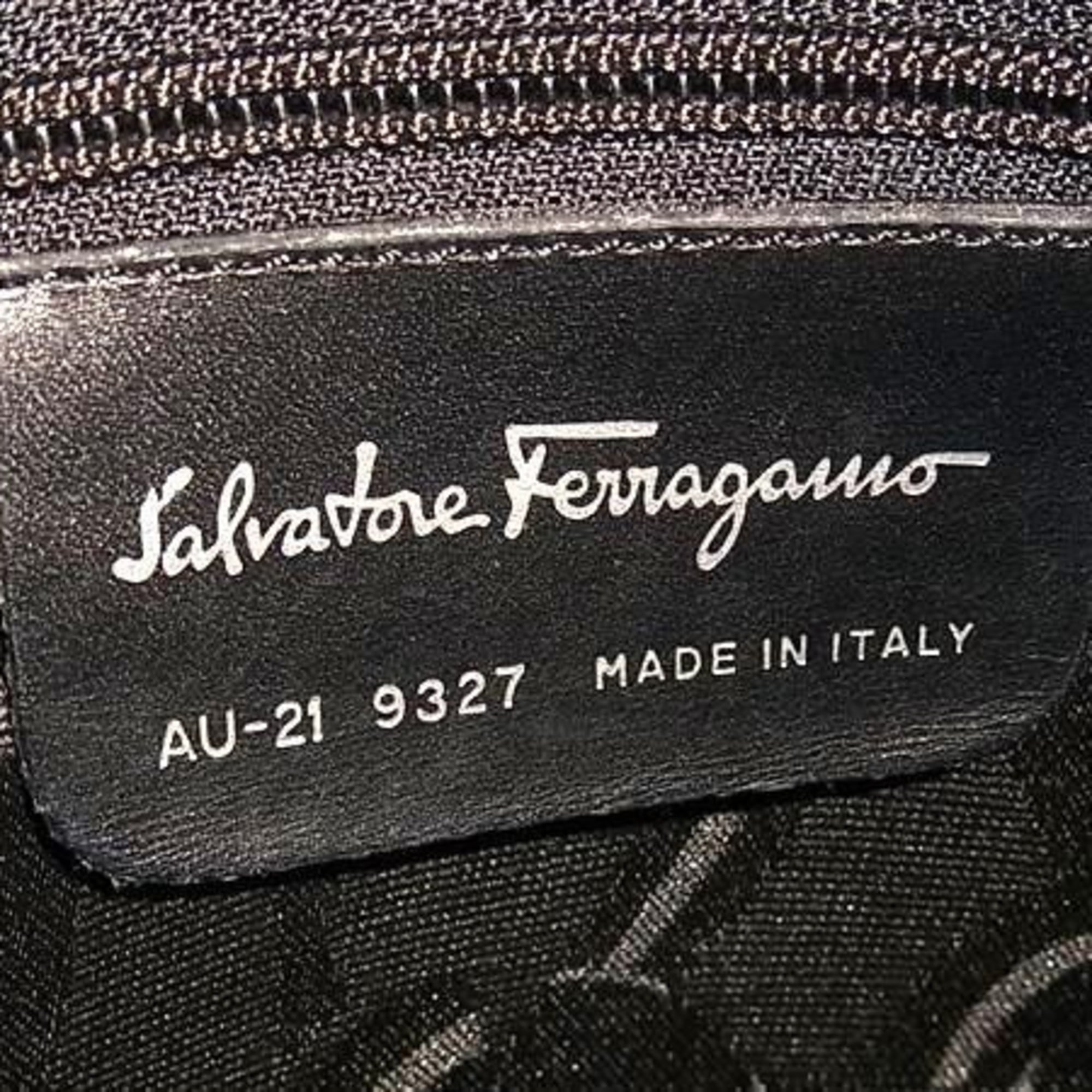 Salvatore Ferragamo Vara Black Canvas Shoulder Bag Tote Bag (Pre-Owned)