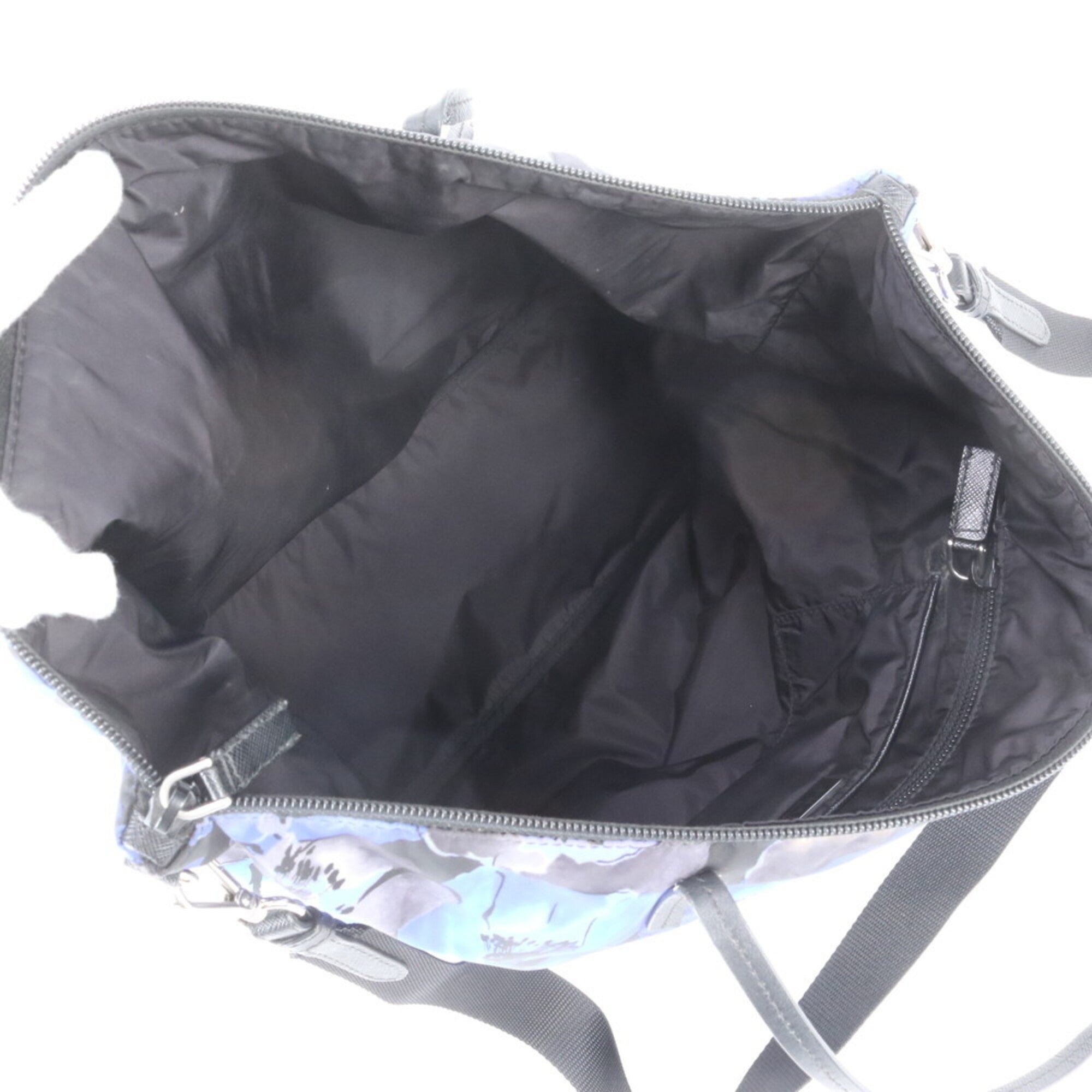 Prada Black Blue Nylon Leather Shoulder Bag Tote Bag (Pre-Owned)