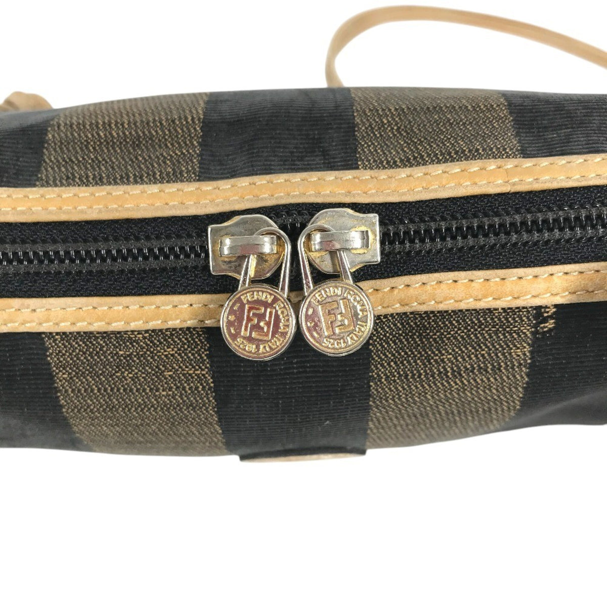 Fendi Pequin Brown Khaki Leather Canvas Shoulder Bag (Pre-Owned)