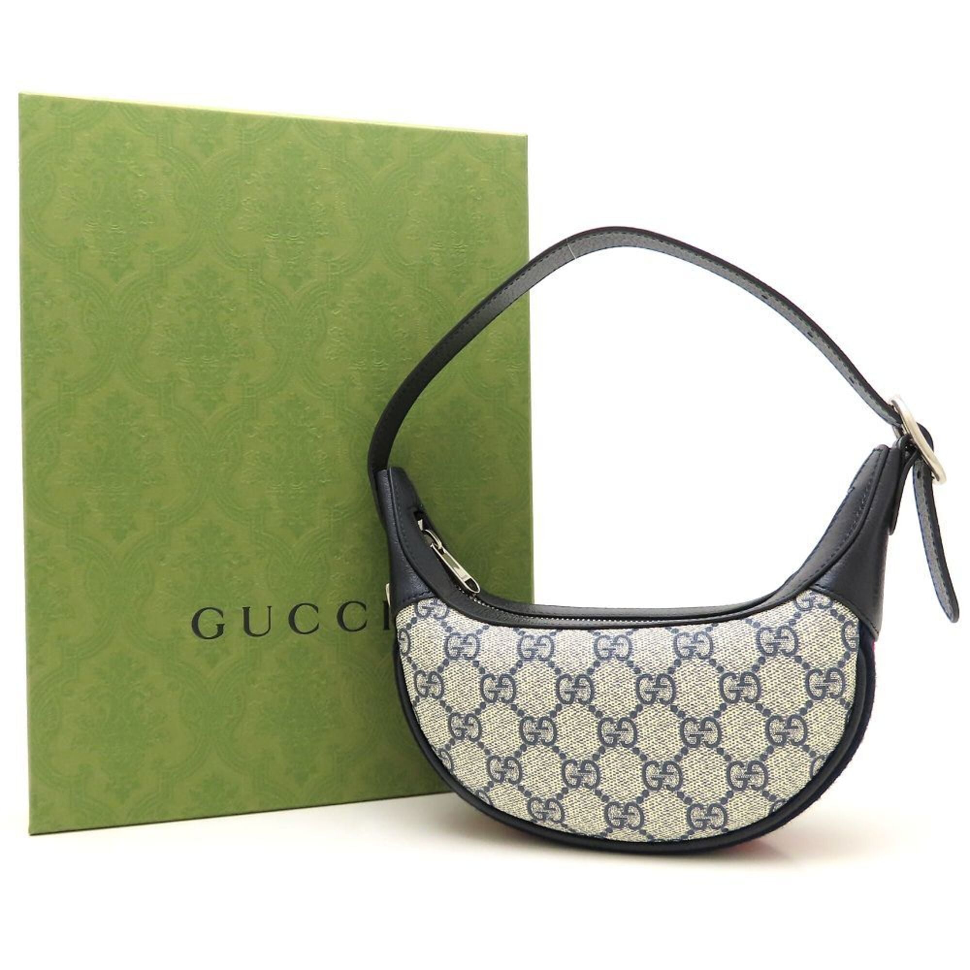 Gucci Beige Navy Gg Supreme Canvas Leather Handbag Pouch (Pre-Owned)