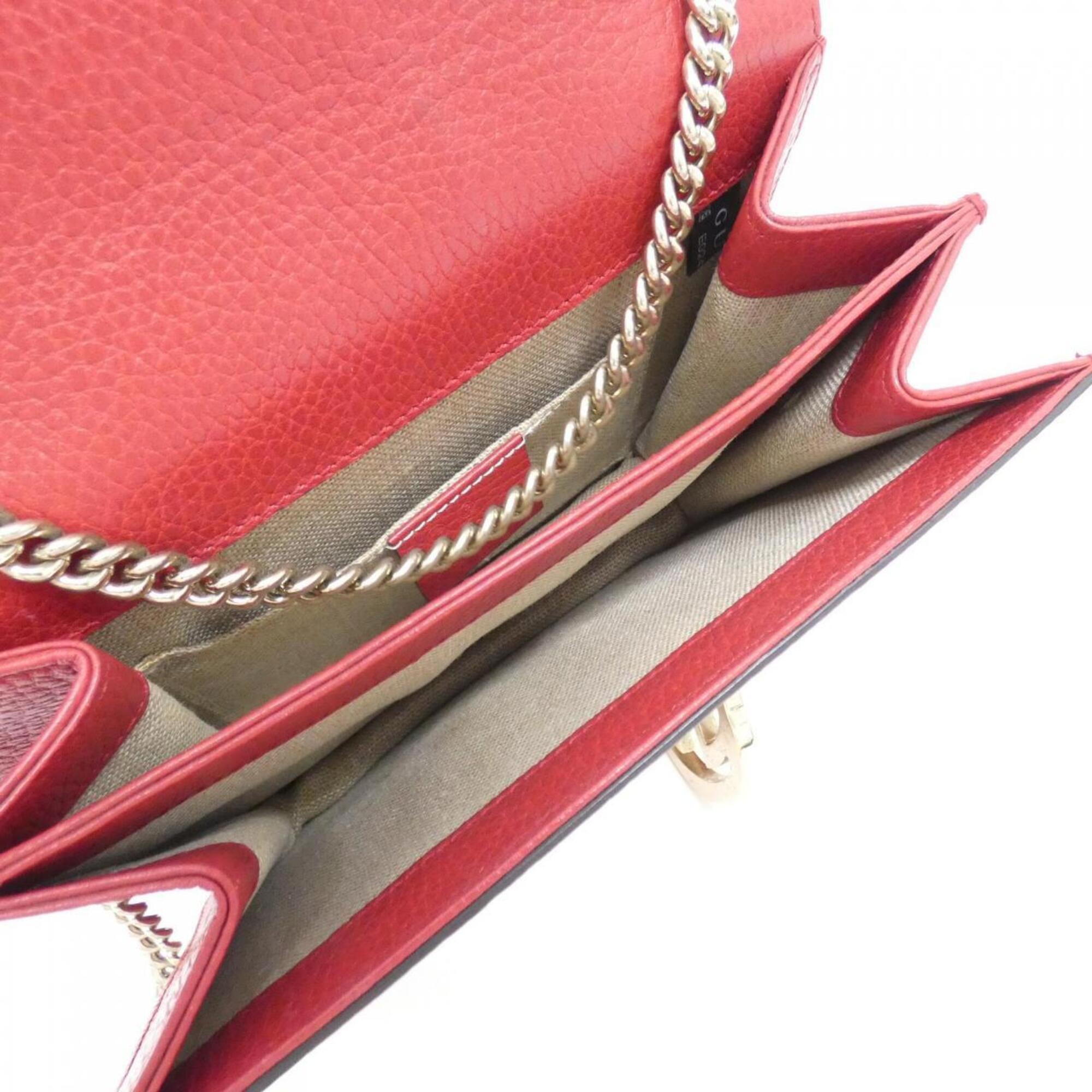 Gucci Red Color Leather Shoulder Bag (Pre-Owned)