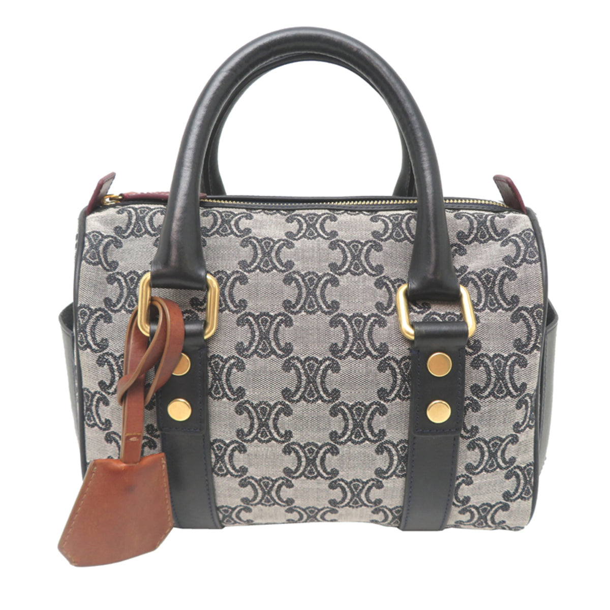 Celine Black Gray Leather Jacquard Boston Bag (Pre-Owned)