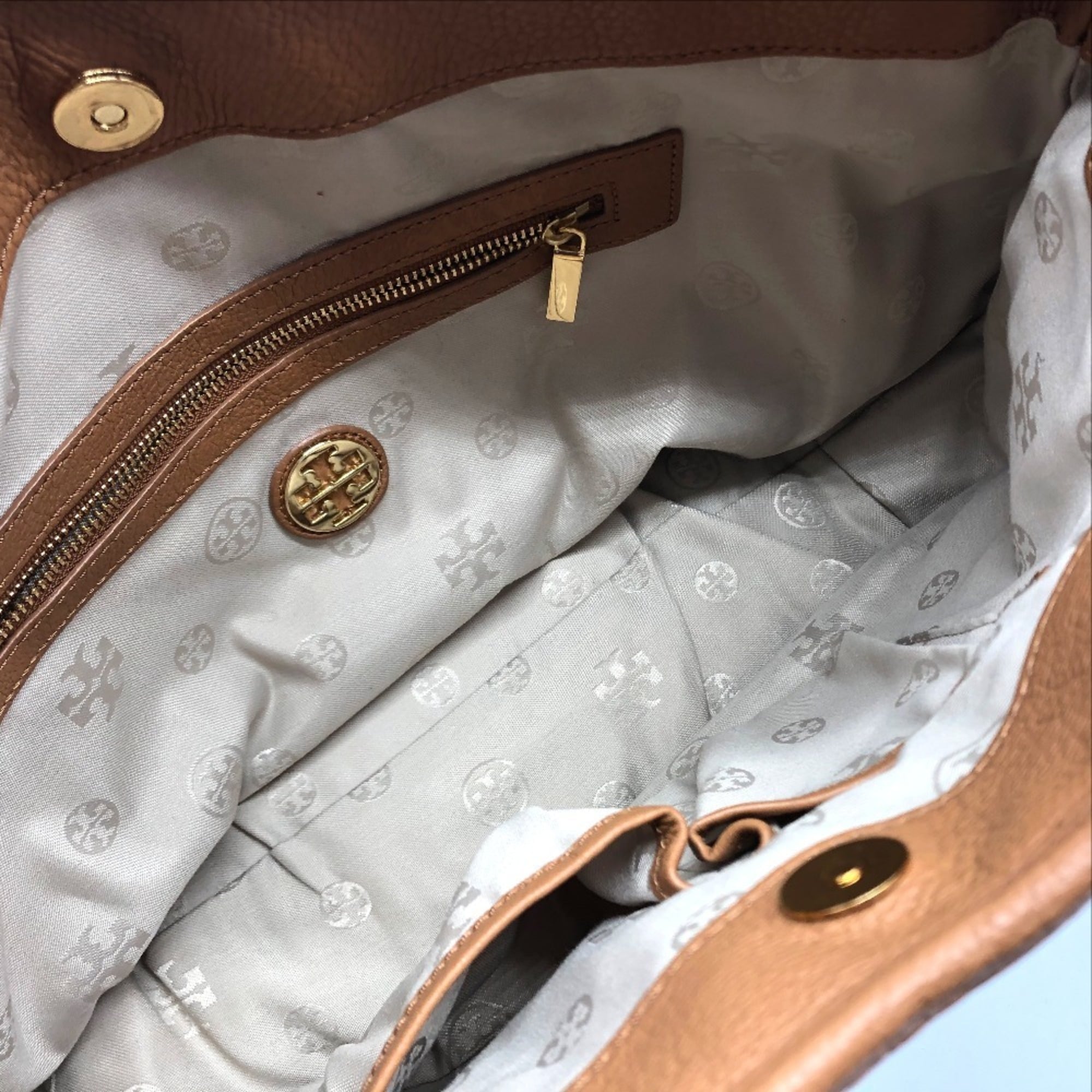 Tory Burch Brown Camel Leather Handbag Shoulder Bag Tote Bag (Pre-Owned)