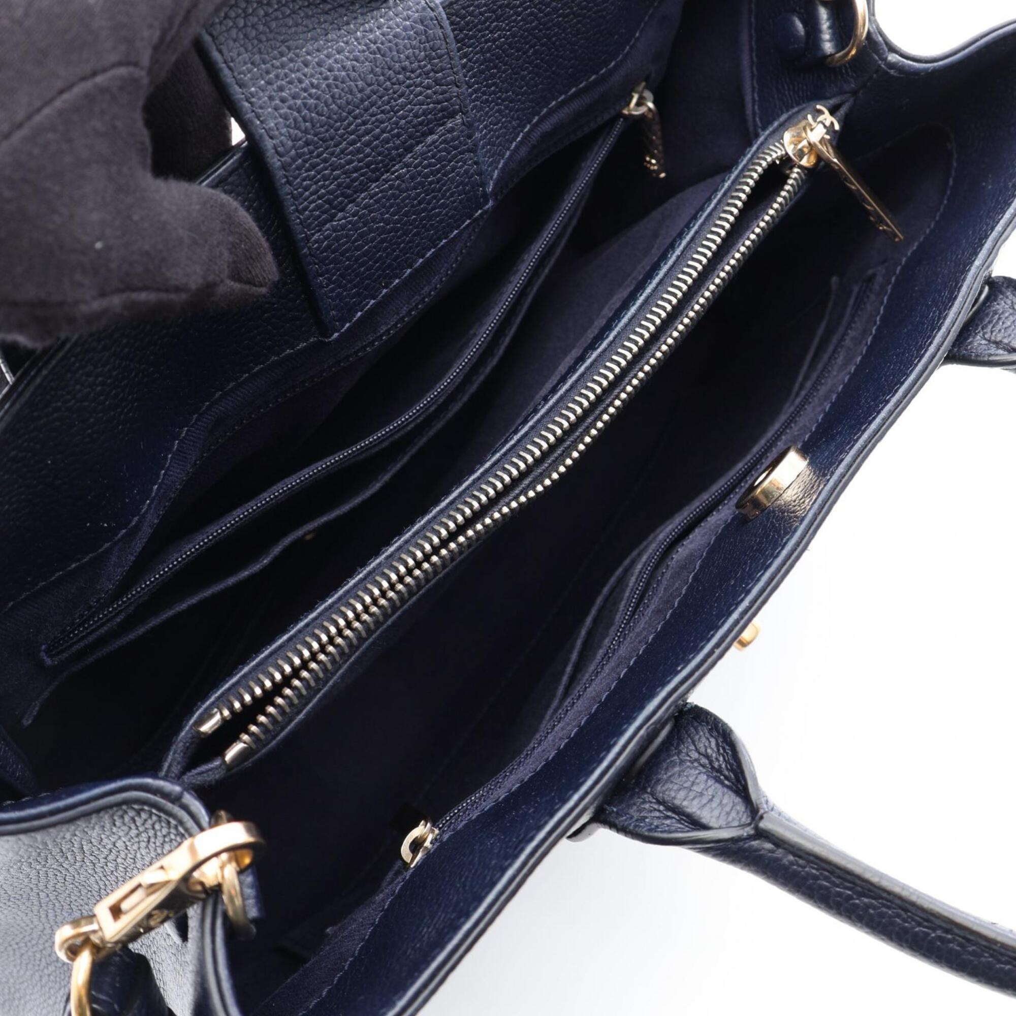 Chanel Navy Leather Handbag Tote Bag (Pre-Owned)