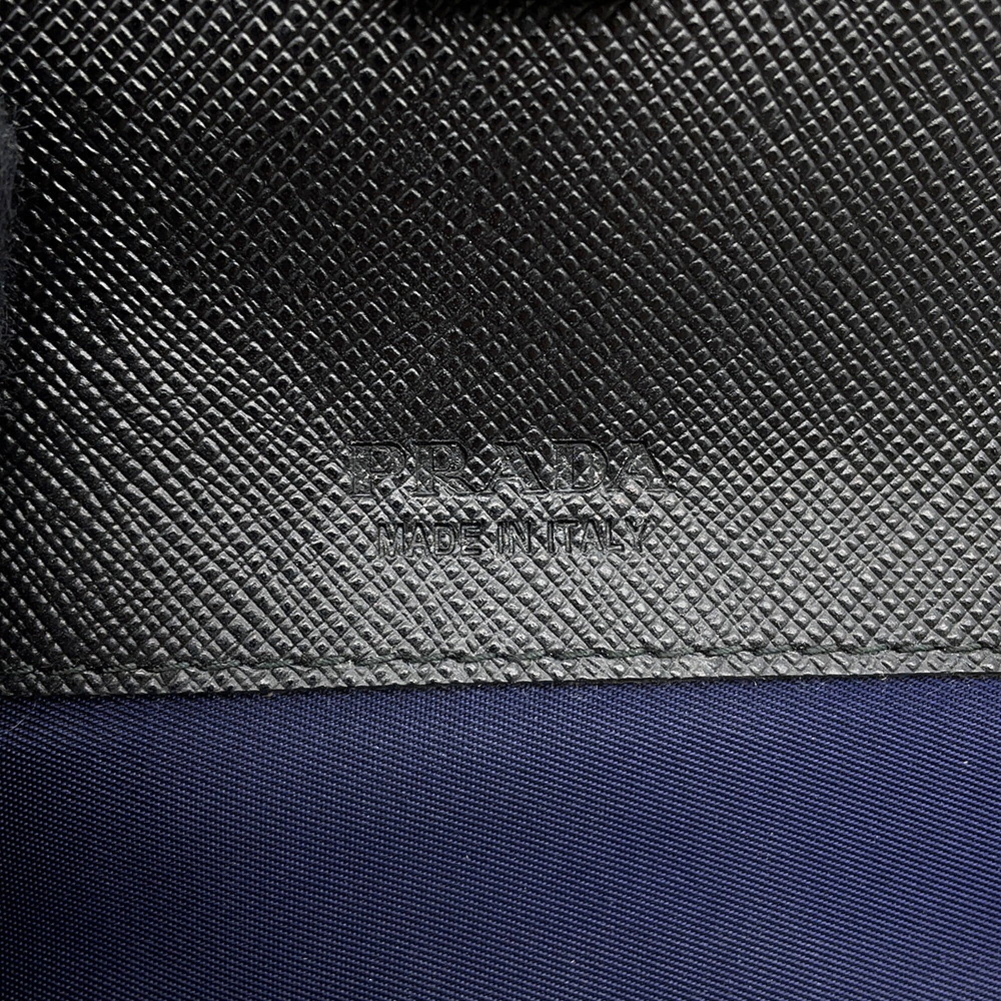 Prada Black Navy Canvas Leather Handbag Shoulder Bag (Pre-Owned)