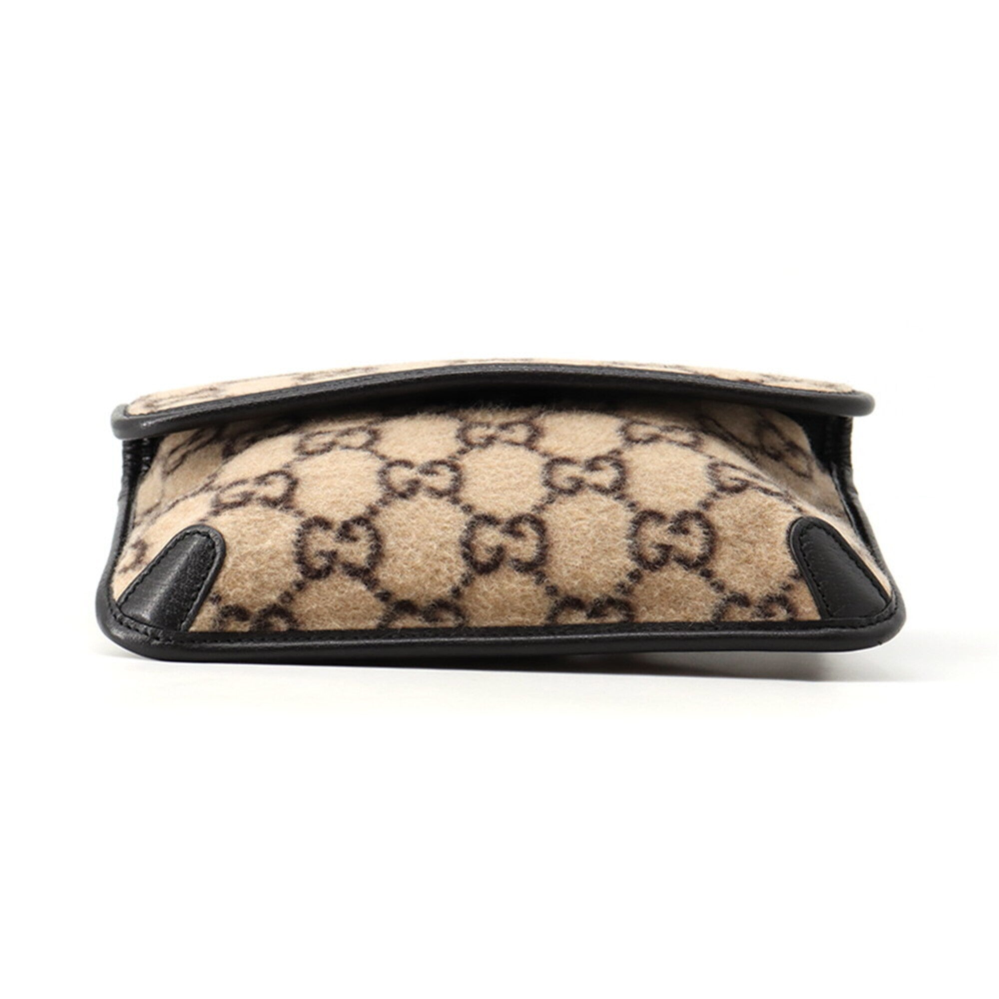 Gucci Beige Black Wool Leather Handbag Sling Bag (Pre-Owned)
