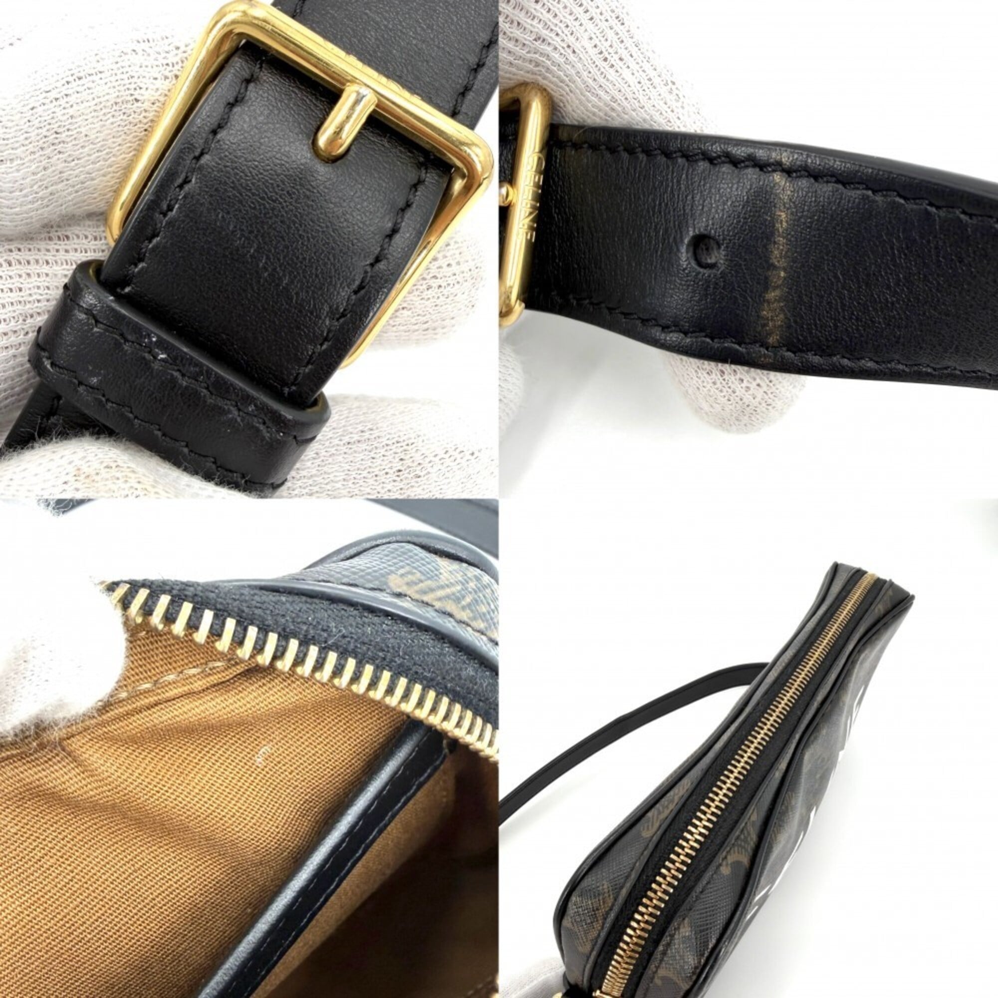 Celine Black Brown Canvas Leather Shoulder Bag (Pre-Owned)