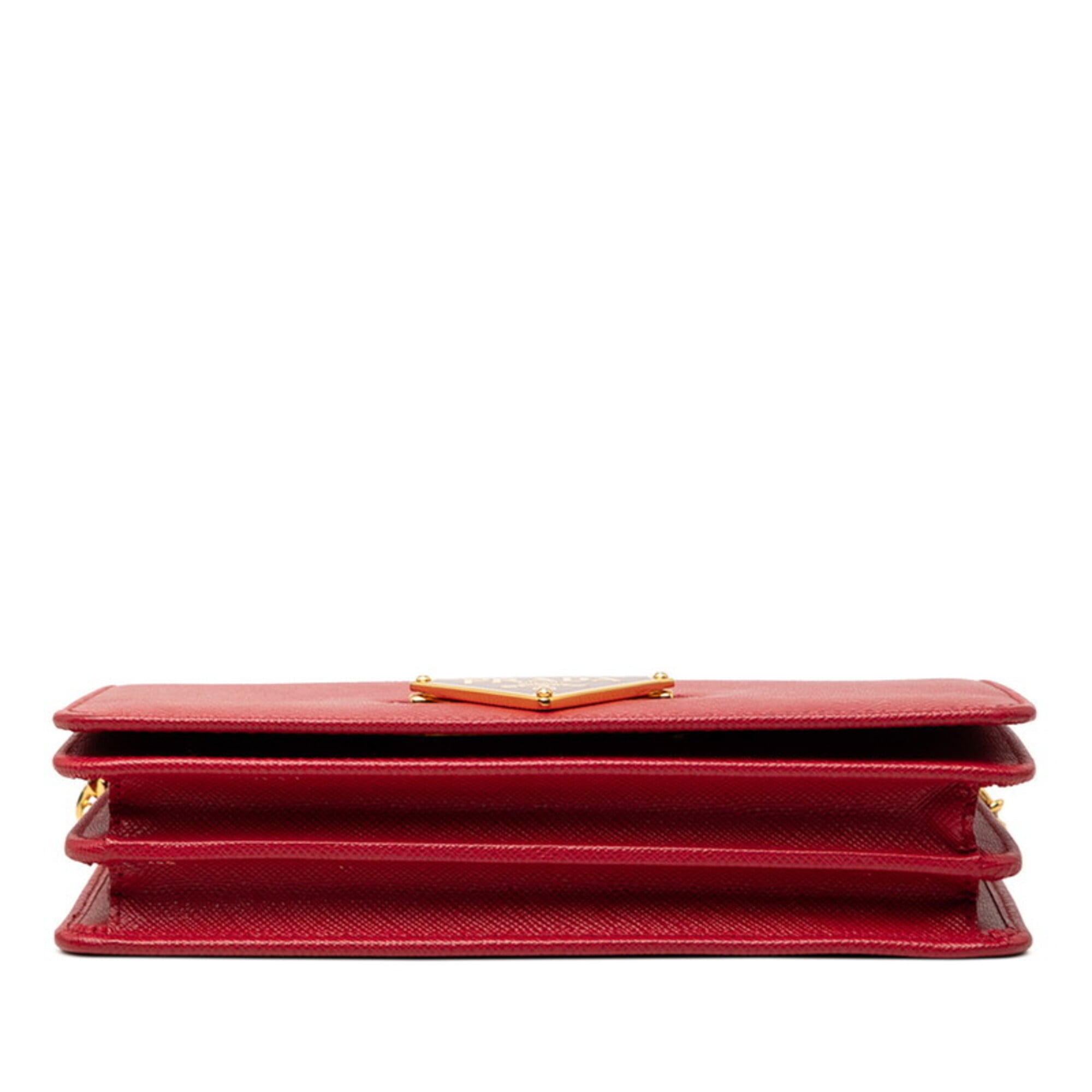 Prada Saffiano Red Color Leather Chain/Shoulder Wallet (Pre-Owned)
