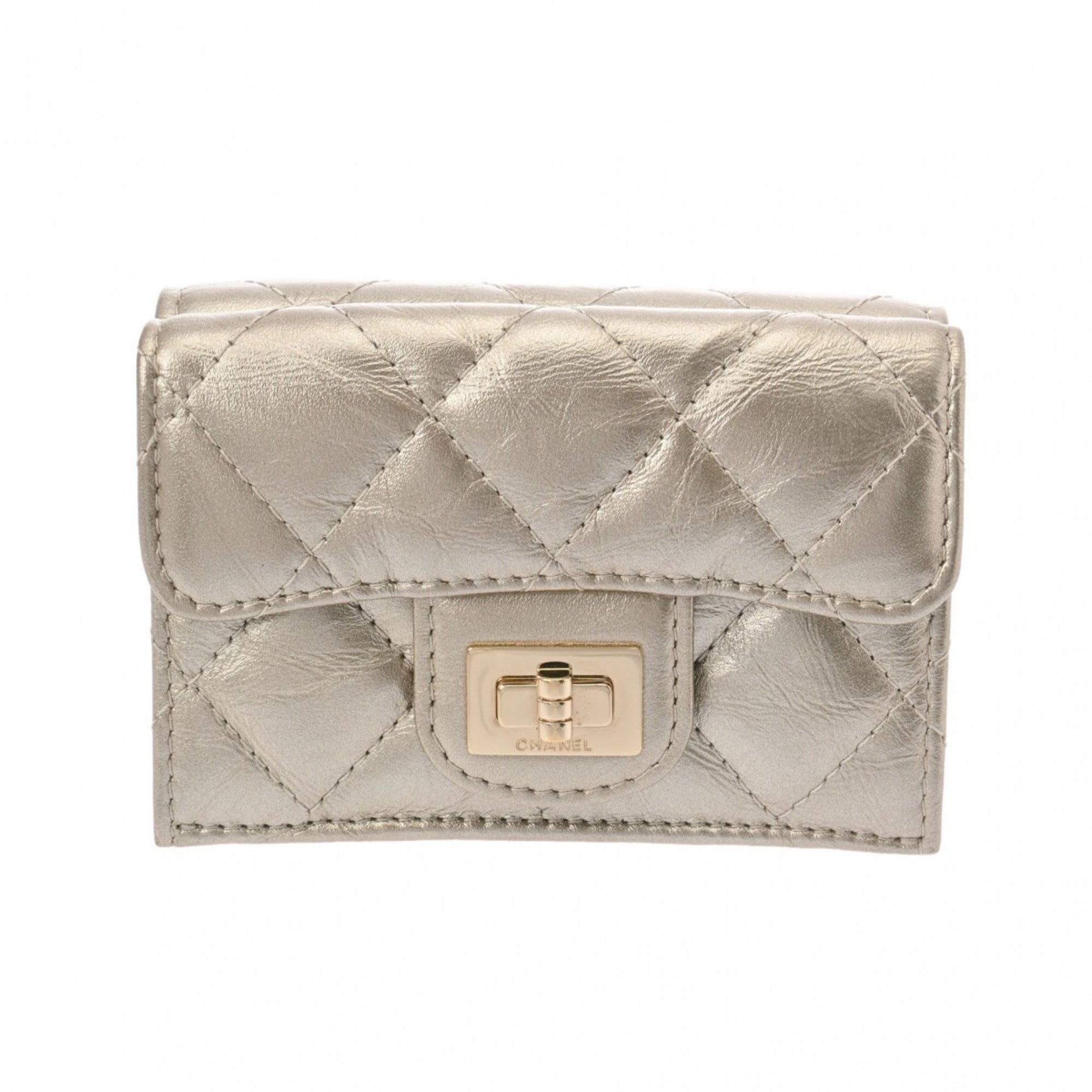 Chanel Silver Leather Wallet (Tri-Fold) (Pre-Owned)