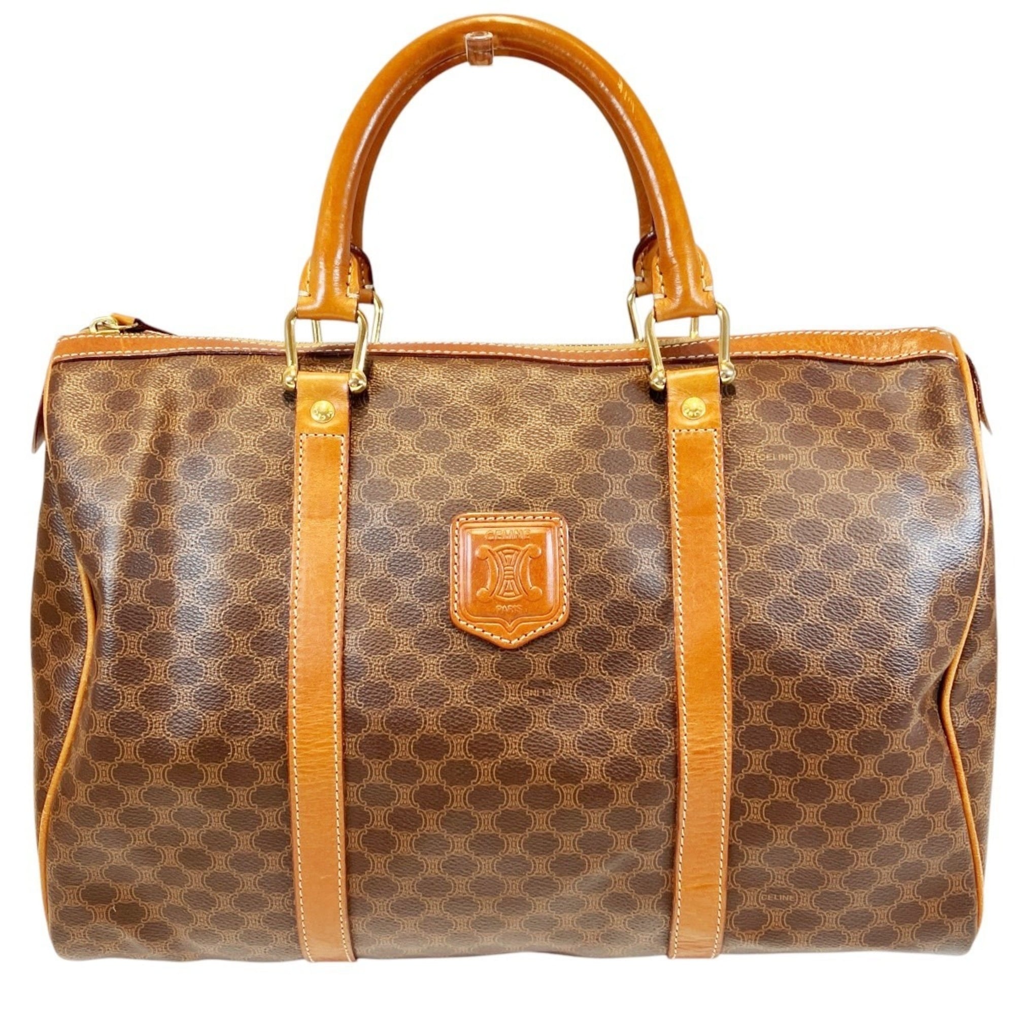 Celine Macadam Brown Coated Canvas Boston Bag (Pre-Owned)