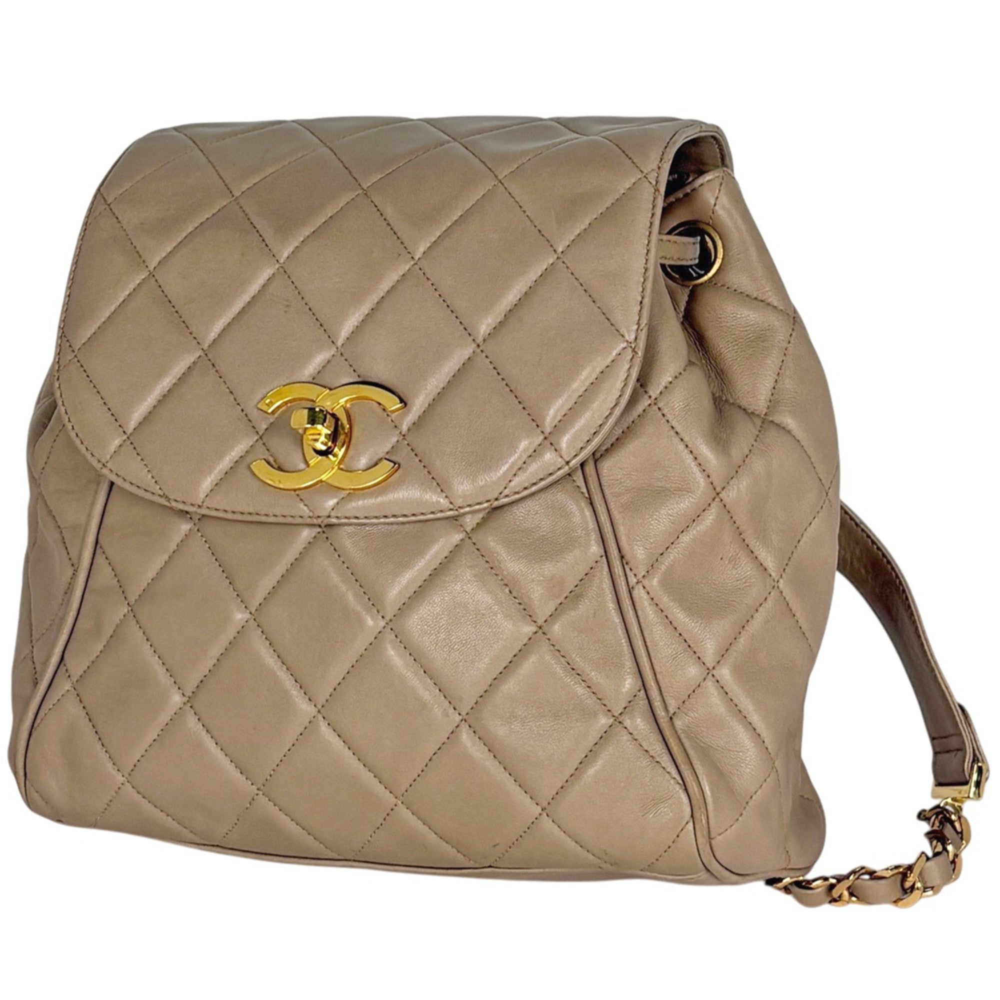 Chanel Matelasse Beige Leather Backpack (Pre-Owned)