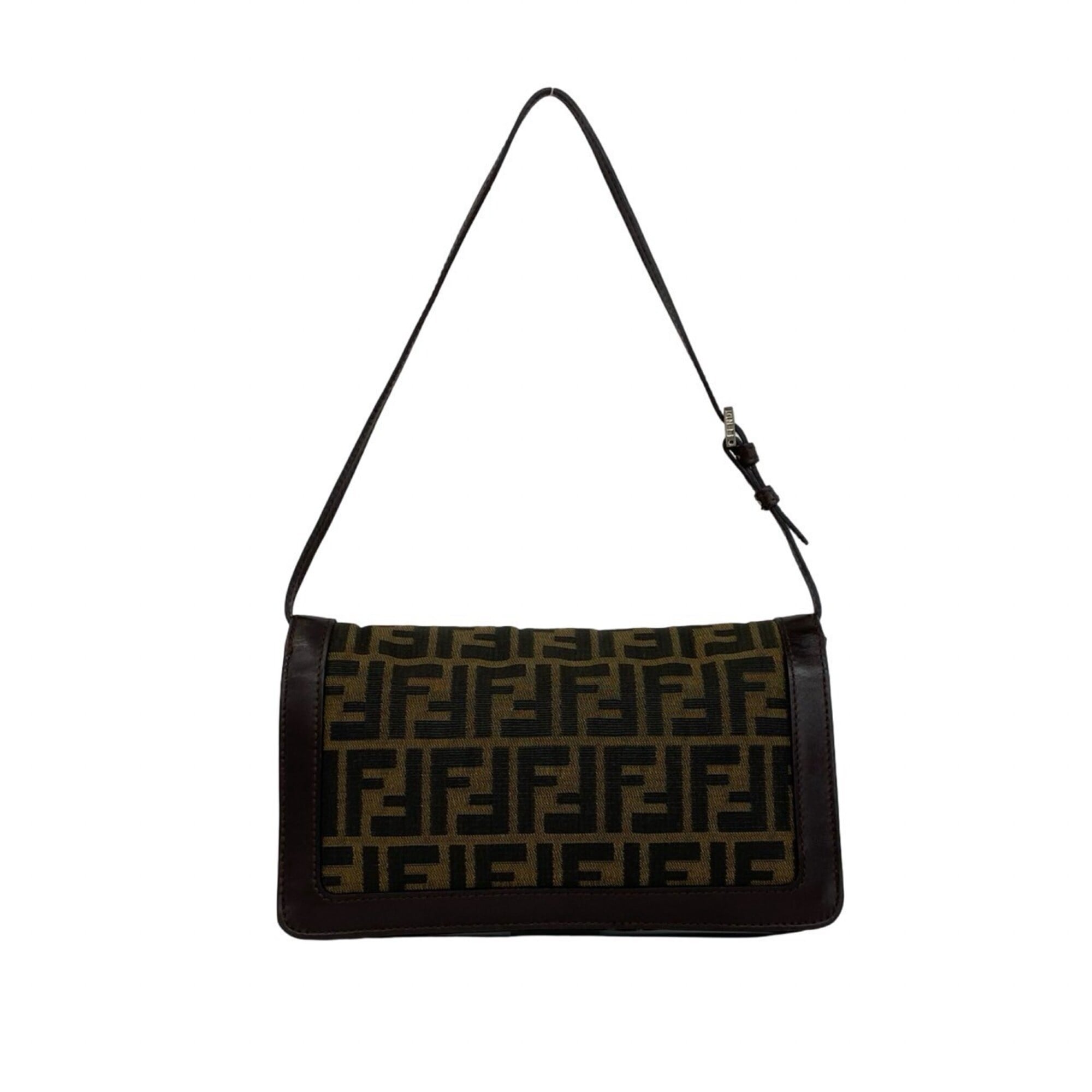 Fendi Black Brown Leather Canvas Shoulder Bag (Pre-Owned)