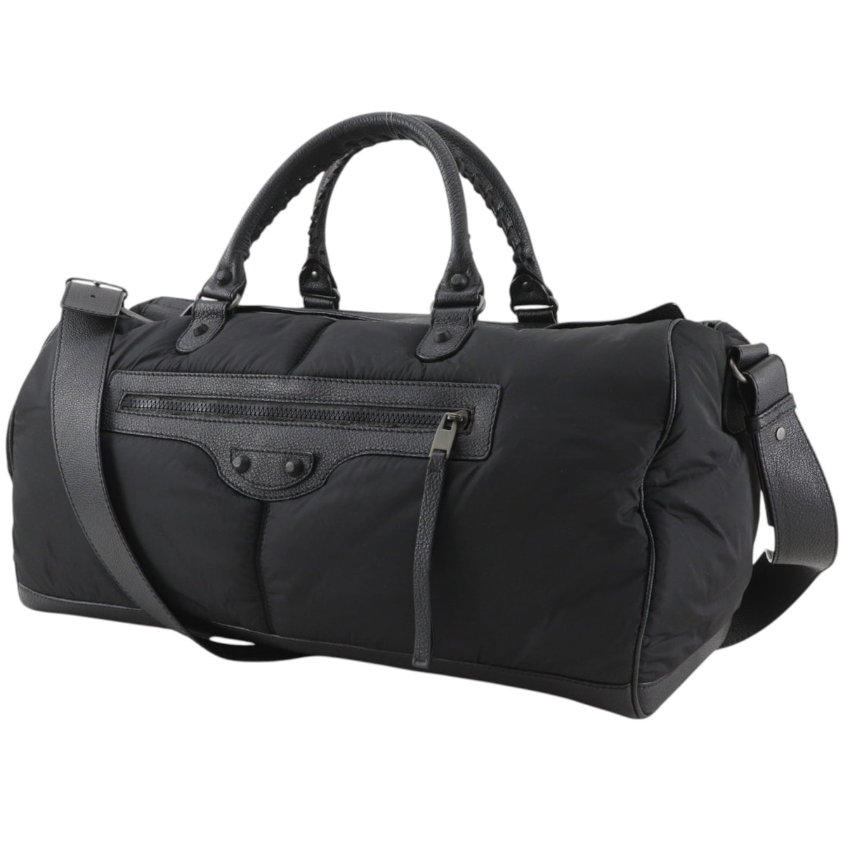 Balenciaga Black Nylon Leather Boston Bag Shoulder Bag (Pre-Owned)
