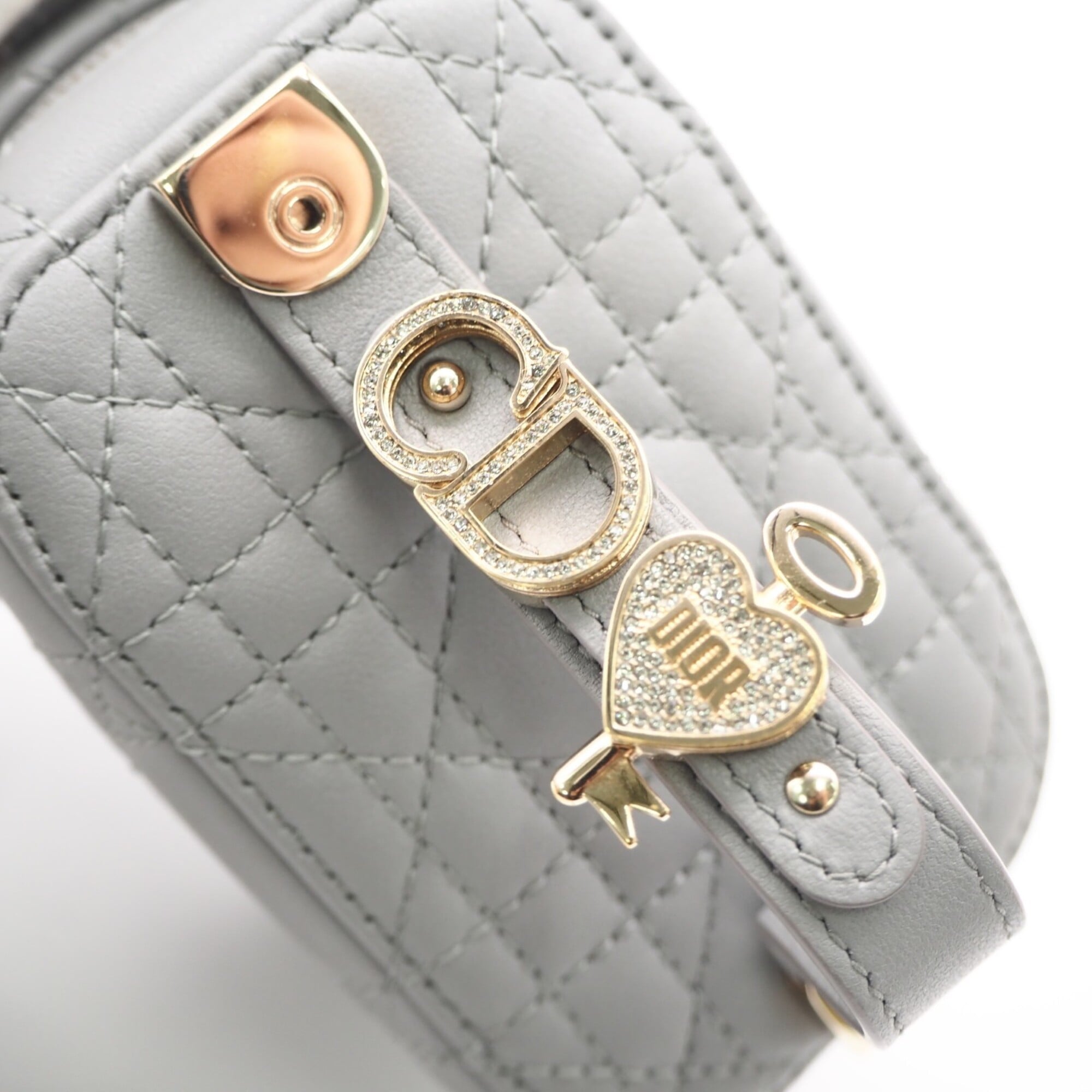 Christian Dior Lady Dior Gray Leather Shoulder Bag Vanity Bag (Pre-Owned)