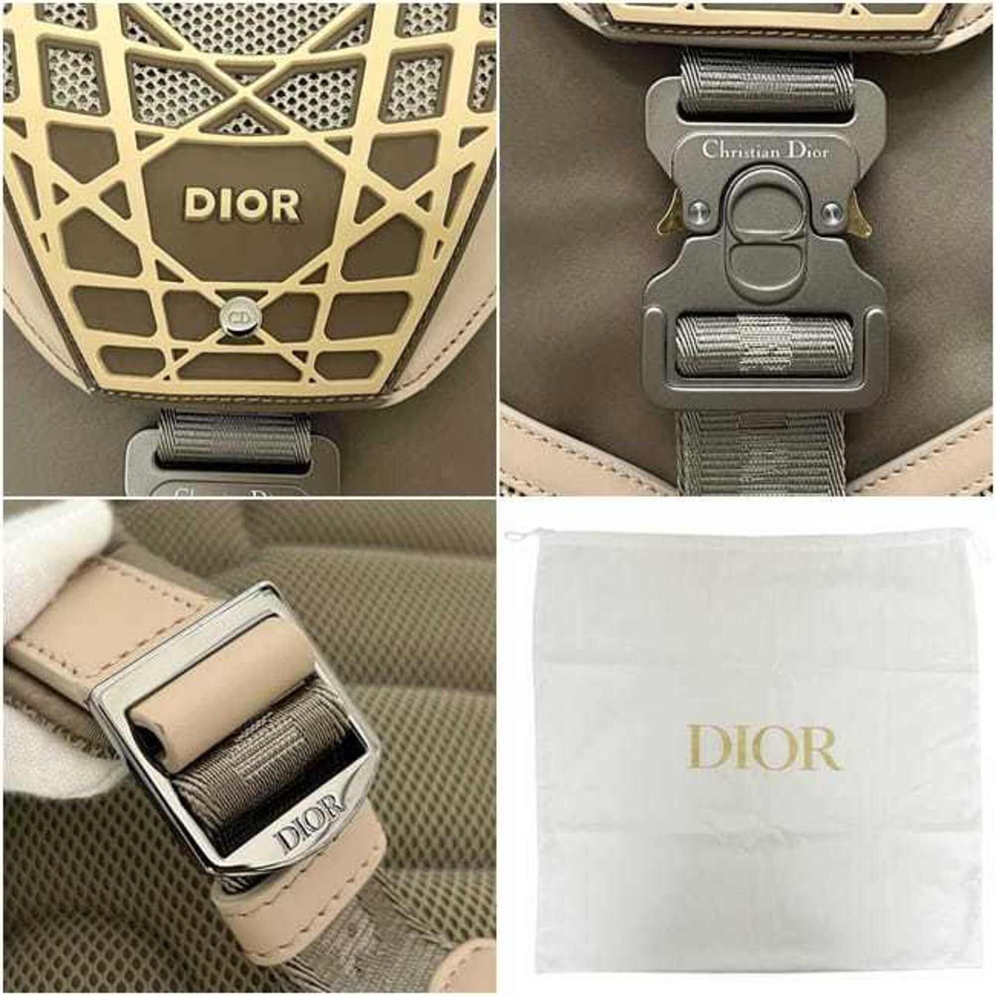 Christian Dior Beige Khaki Nylon Rubber Leather Backpack (Pre-Owned)