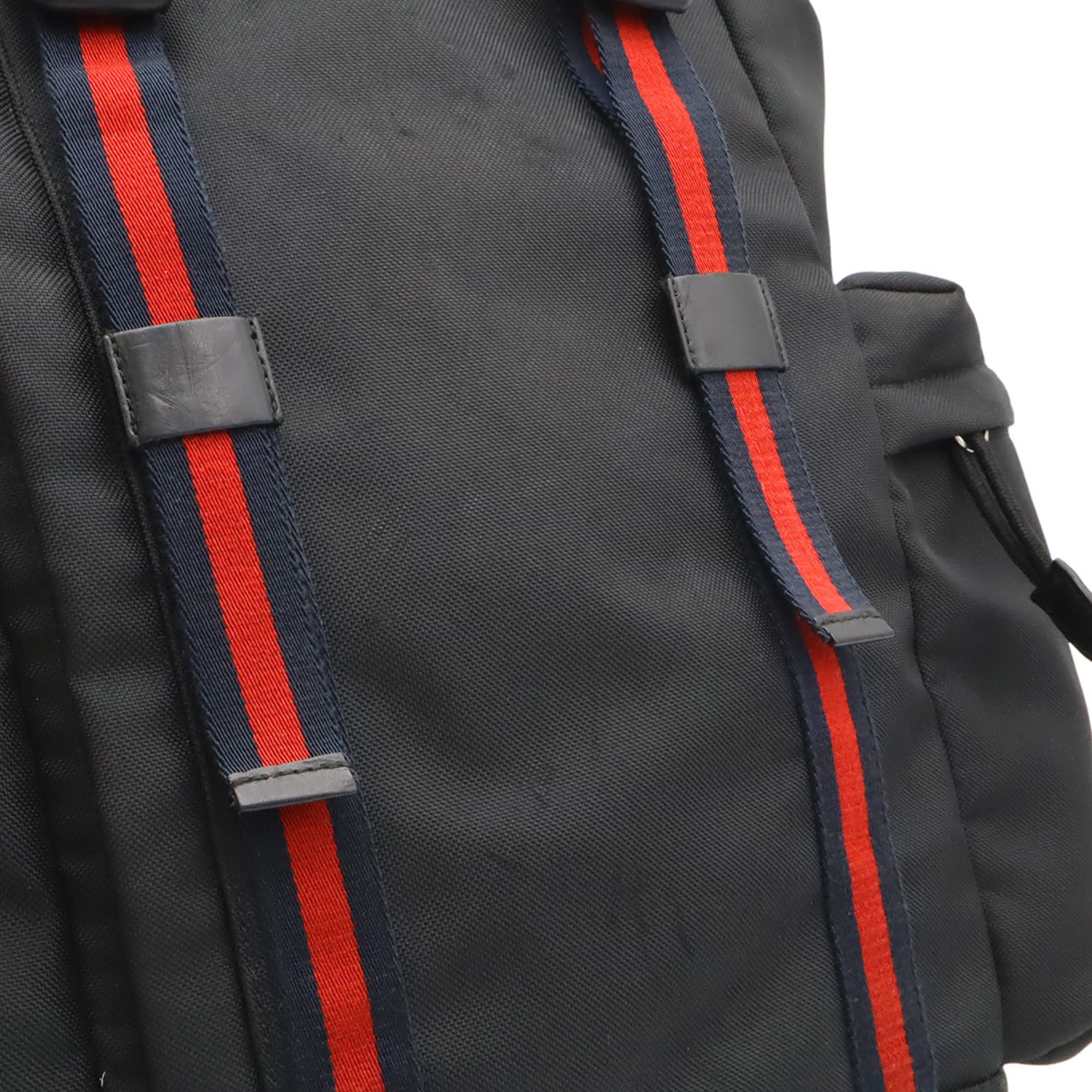 Gucci Black Green Navy Red Color Canvas Leather Backpack (Pre-Owned)