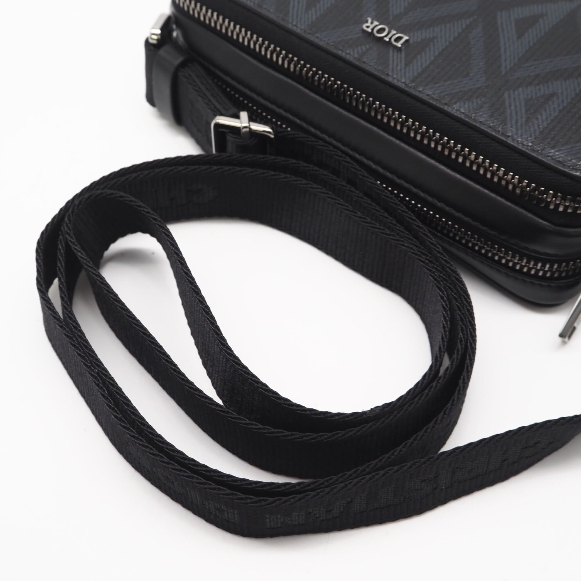 Christian Dior Black Gray Coated Canvas Leather Shoulder Bag (Pre-Owned)