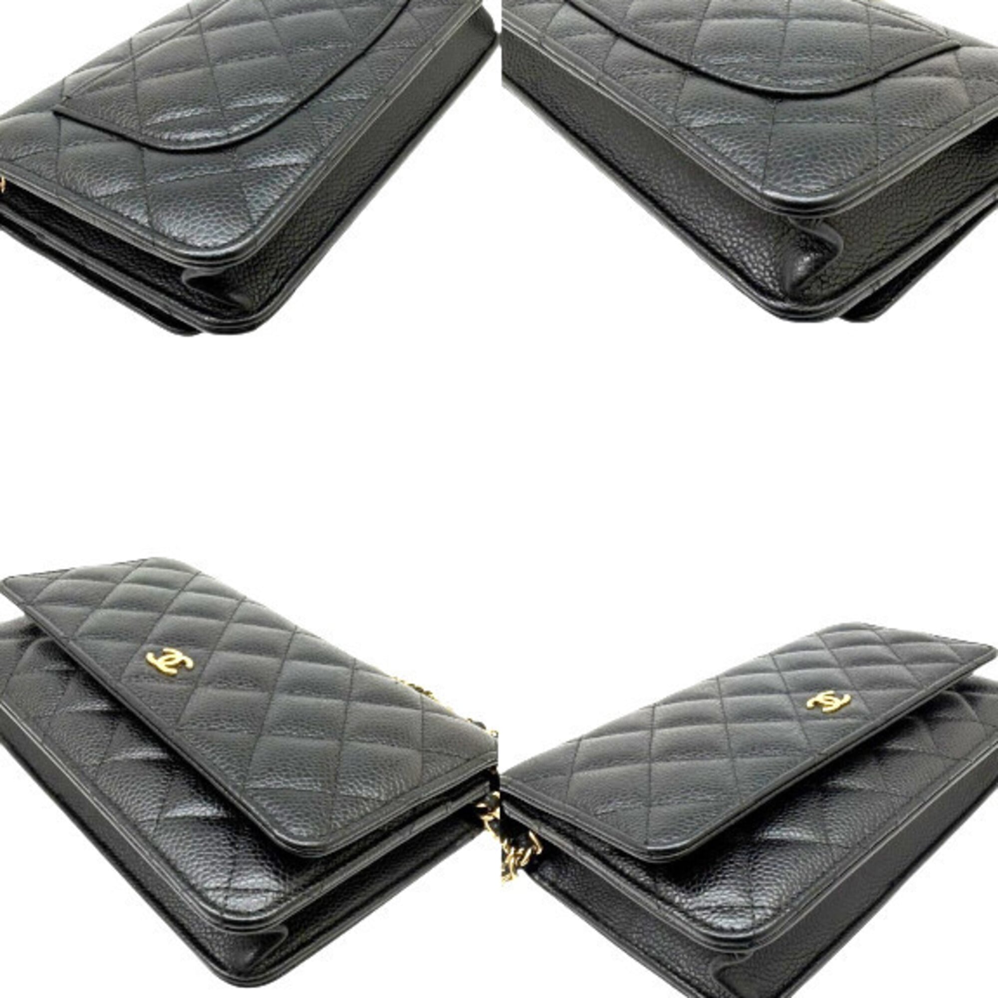 Chanel Black Grained Calfskin Chain/Shoulder Wallet (Pre-Owned)
