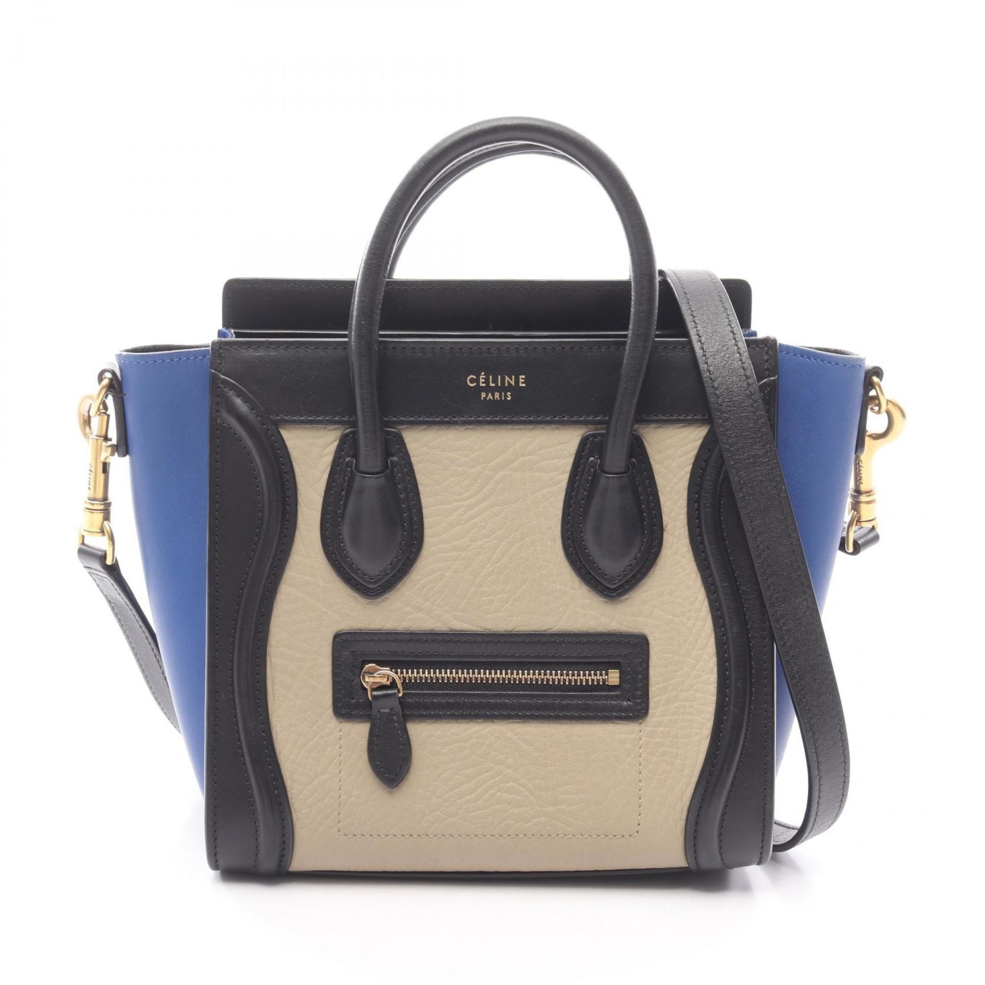 Celine Beige Black Blue Leather Handbag (Pre-Owned)