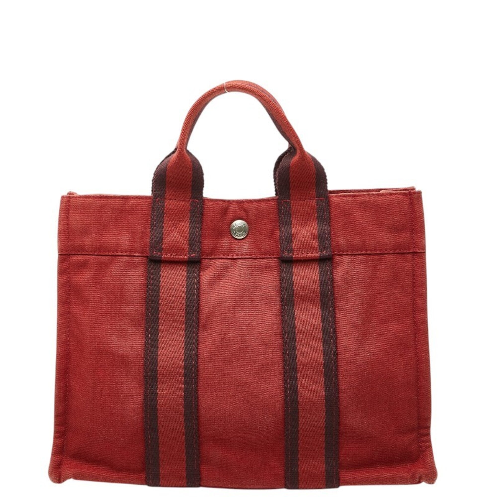 Hermes Red Color Canvas Handbag Tote Bag (Pre-Owned)