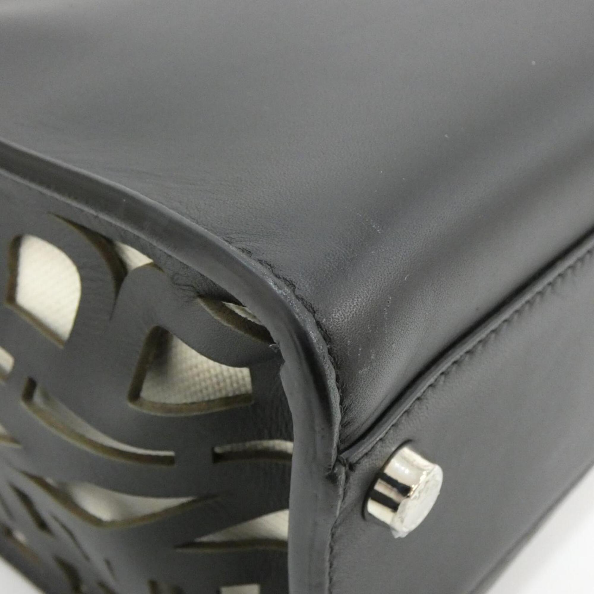 Fendi Peekaboo Black White Canvas Leather Handbag (Pre-Owned)