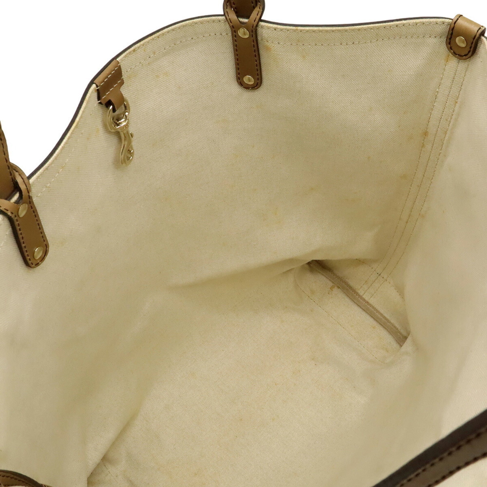 Gucci Beige Khaki Light Brown Gg Canvas Leather Shoulder Bag Tote Bag (Pre-Owned)