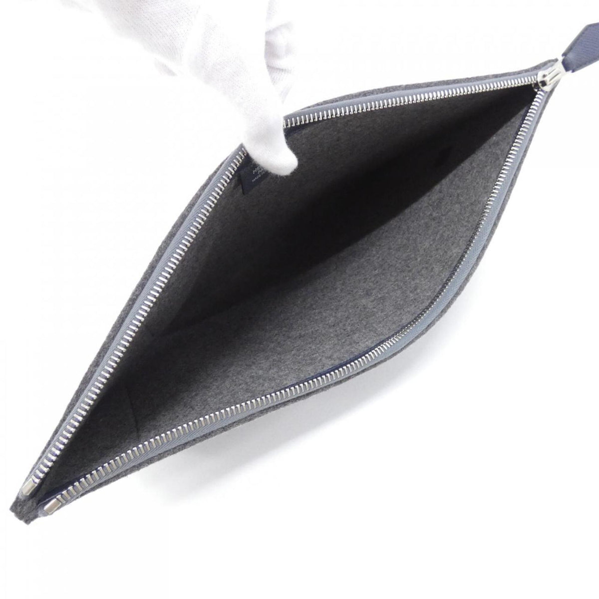 Hermes Gray Felt Epsom Leather Handbag Pouch (Pre-Owned)