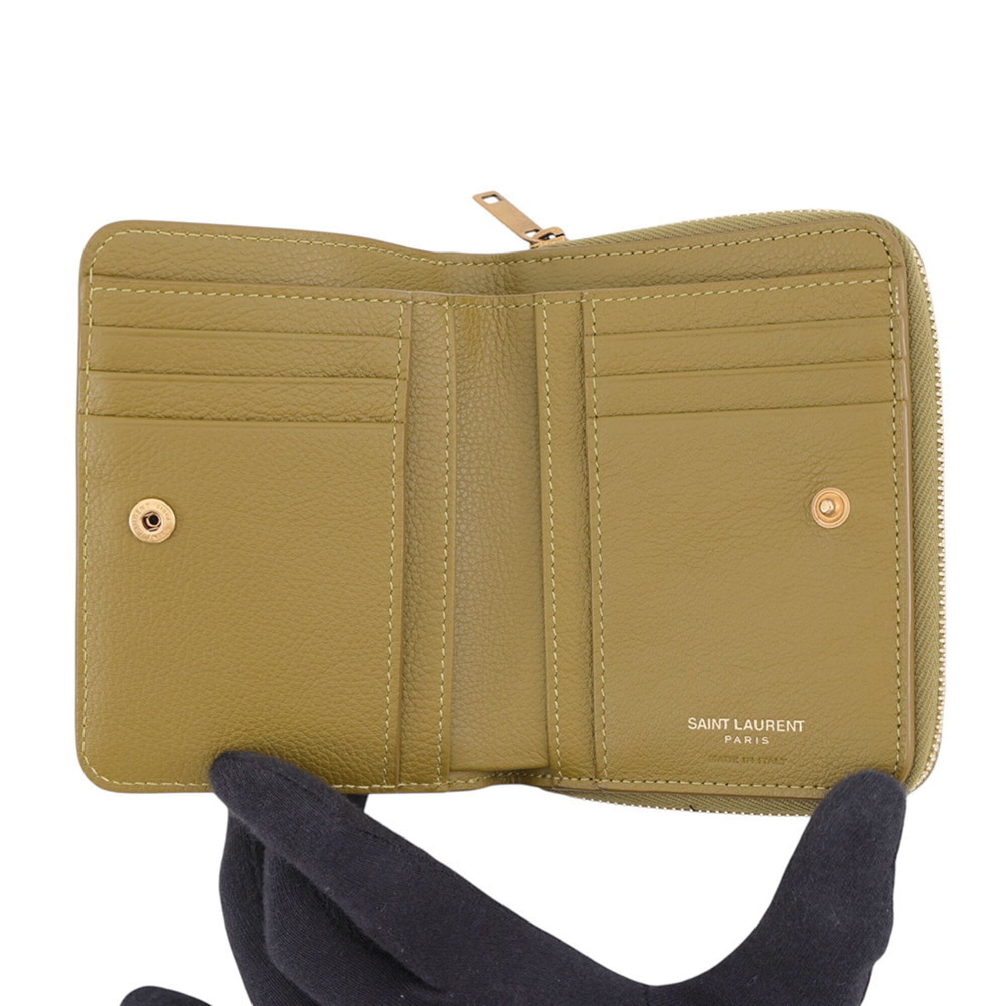 Yves Saint Laurent Green Leather Wallet (Bi-Fold) (Pre-Owned)