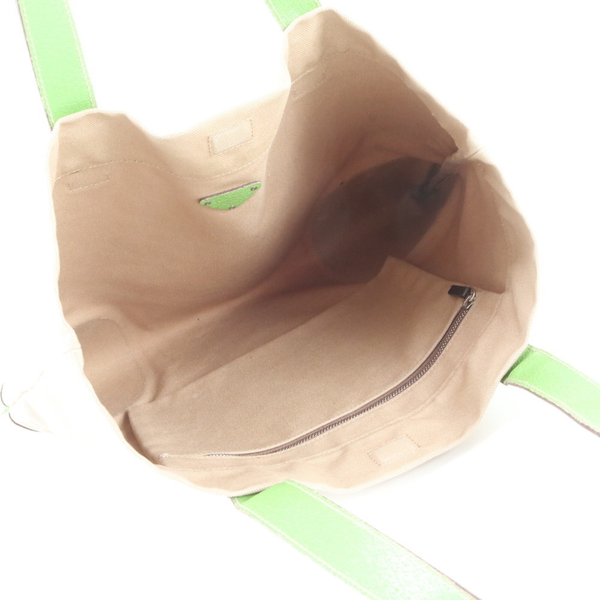 Prada Beige Green Canvas Leather Handbag Tote Bag (Pre-Owned)