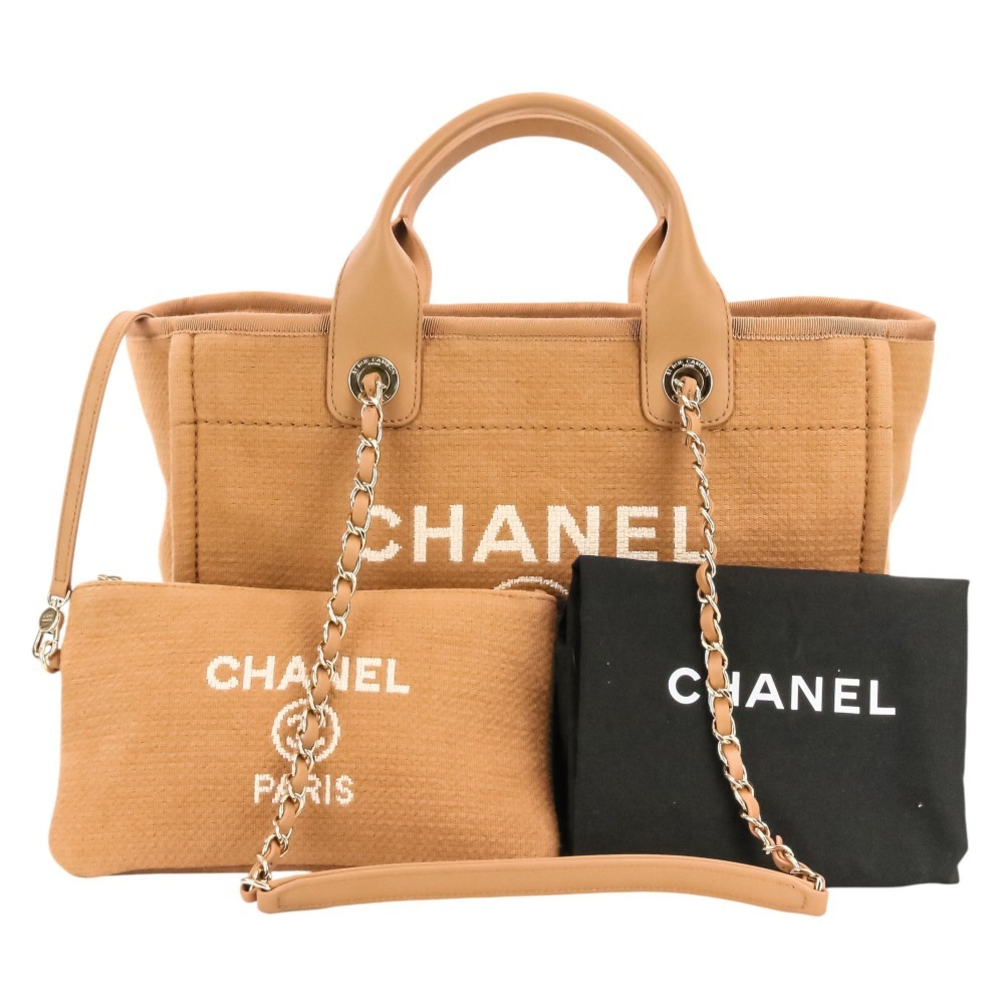 Chanel Pink Beige Fabric Handbag Pouch Shoulder Bag Tote Bag (Pre-Owned)