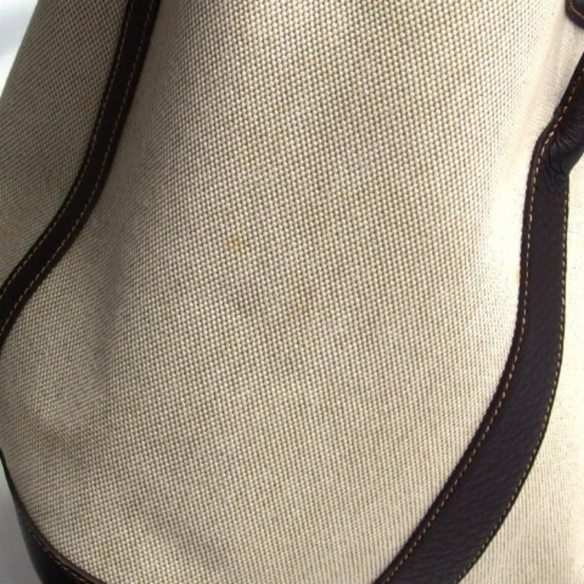 Hermes Garden Beige Dark Brown Toile H Leather Handbag Tote Bag (Pre-Owned)