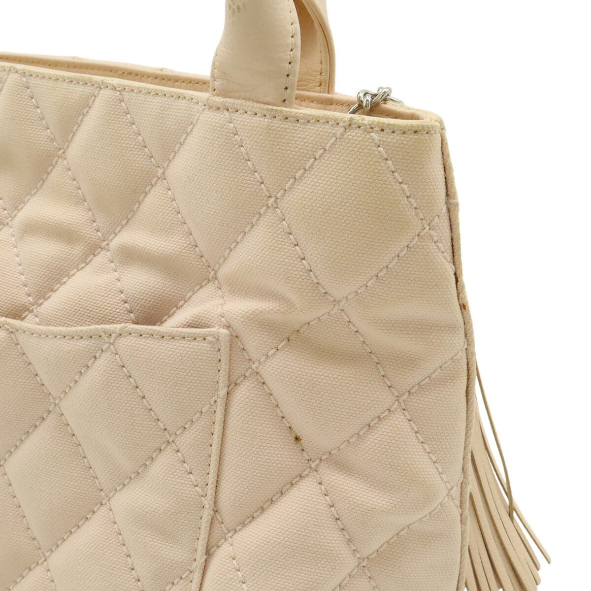 Chanel Matelasse Pink Canvas Leather Shoulder Bag Tote Bag (Pre-Owned)