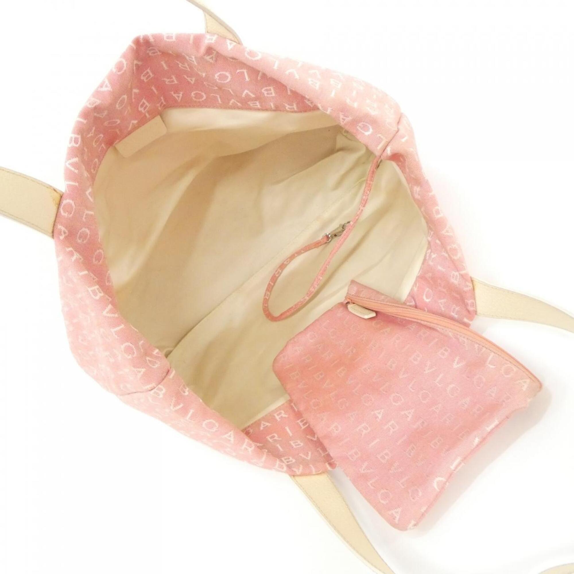 Bvlgari Ivory Pink Canvas Leather Handbag Pouch (Pre-Owned)