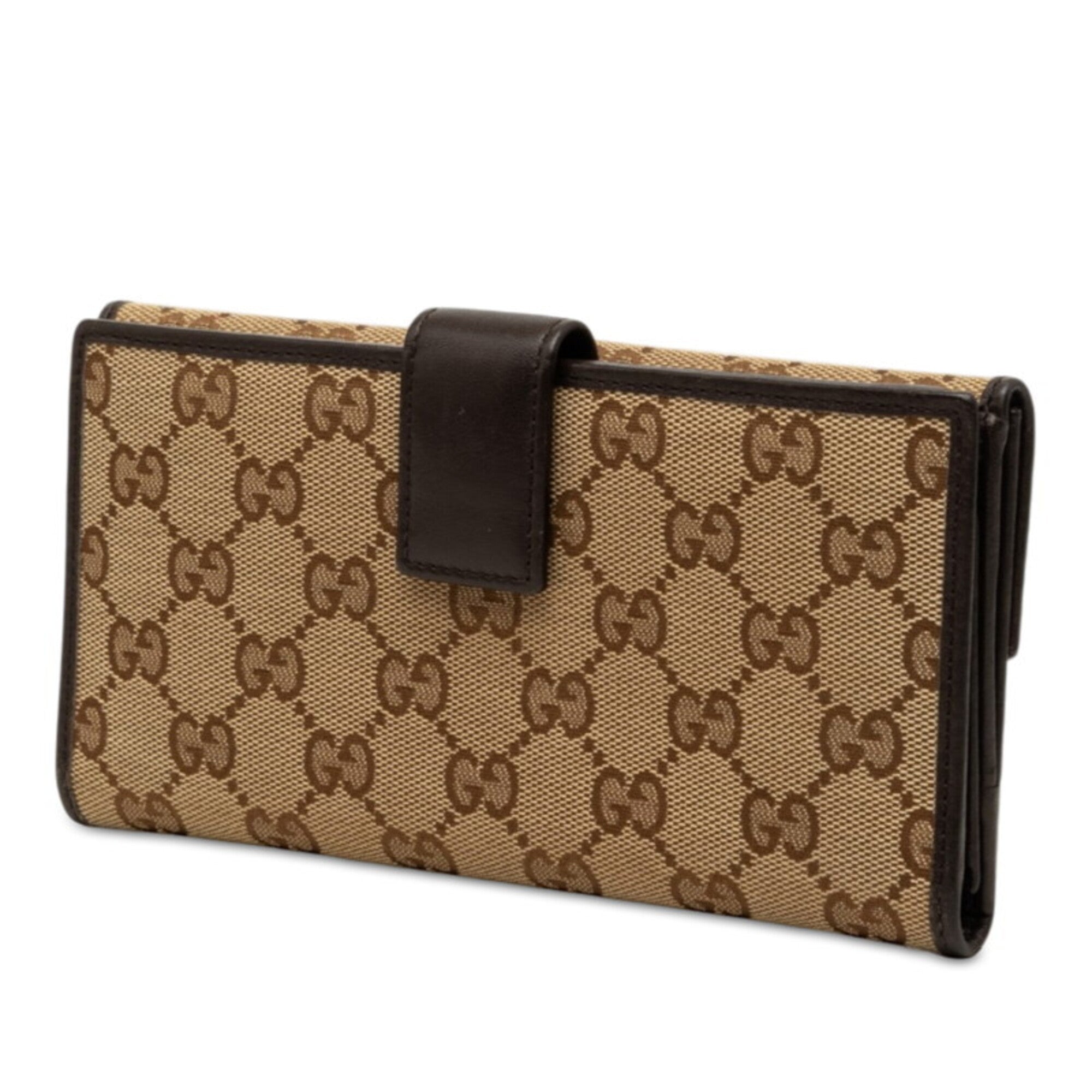 Gucci Beige Brown Canvas Leather Long Wallet (Bi-Fold) (Pre-Owned)
