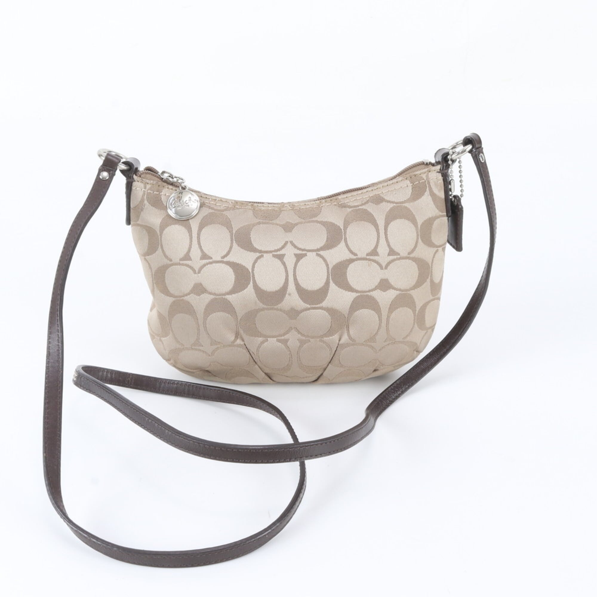 Coach Signature Brown Leather Canvas Crossbody Bag Shoulder Bag (Pre-Owned)