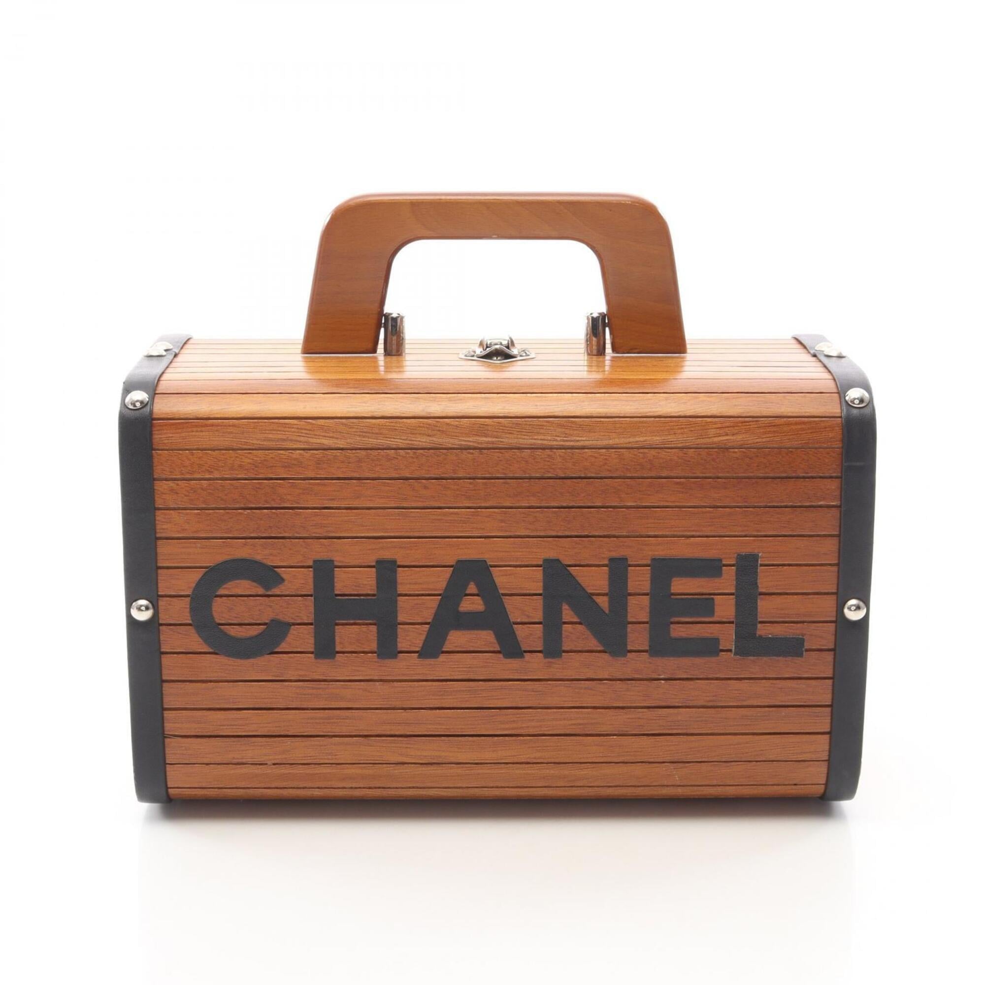 Chanel Black Brown Leather Wood Handbag (Pre-Owned)
