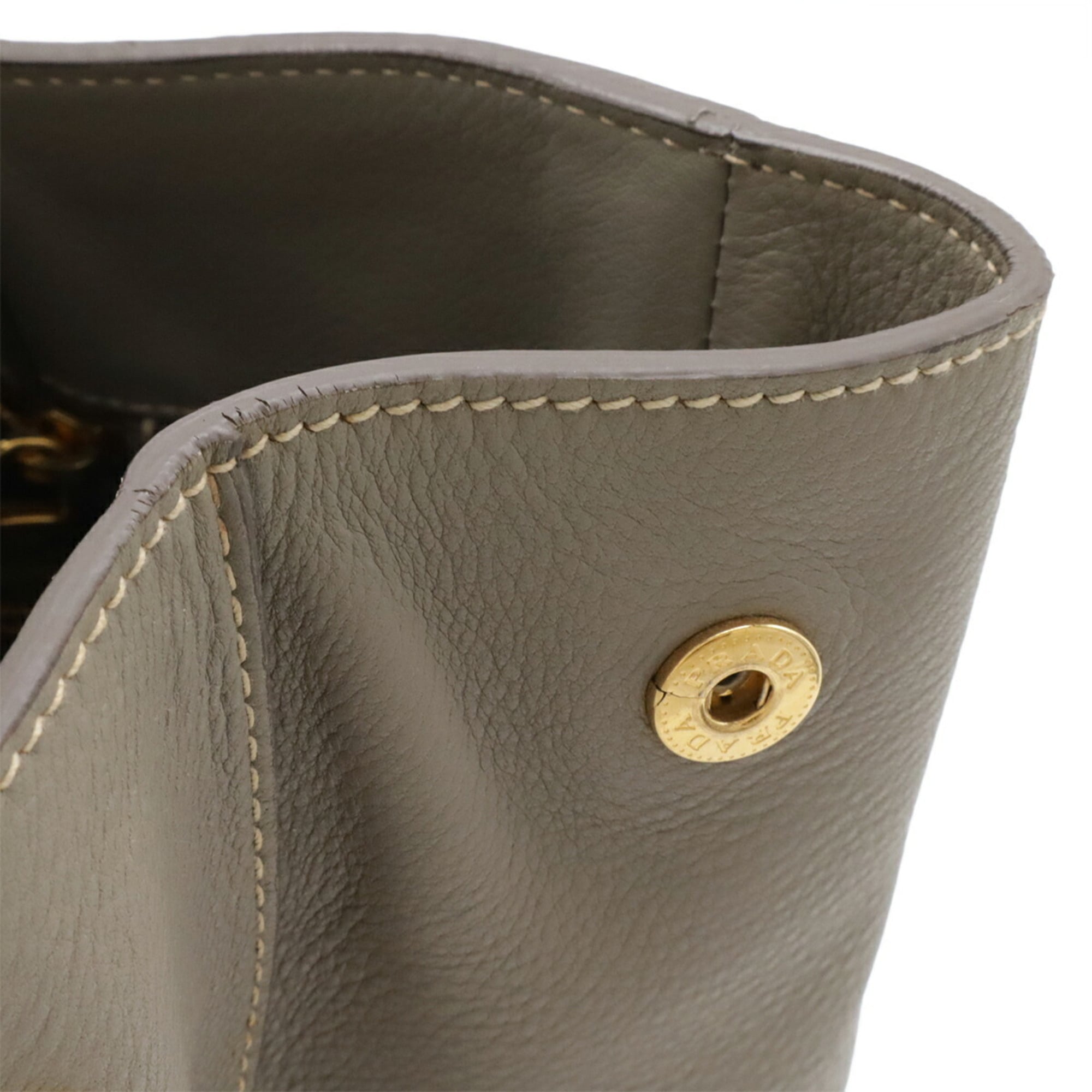 Prada Canapa Gray Leather Handbag Tote Bag (Pre-Owned)