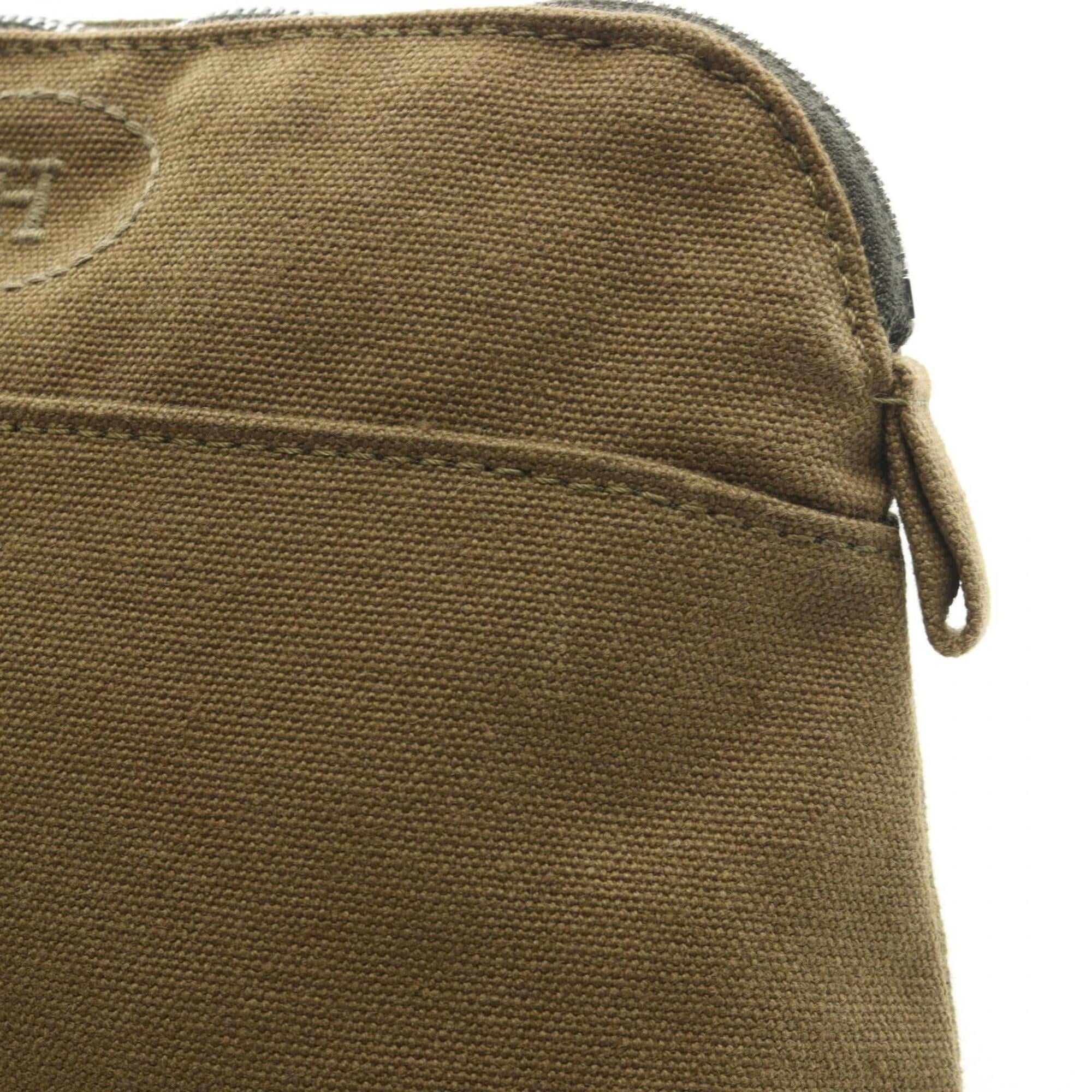 Hermes Khaki Canvas Leather Pouch (Pre-Owned)
