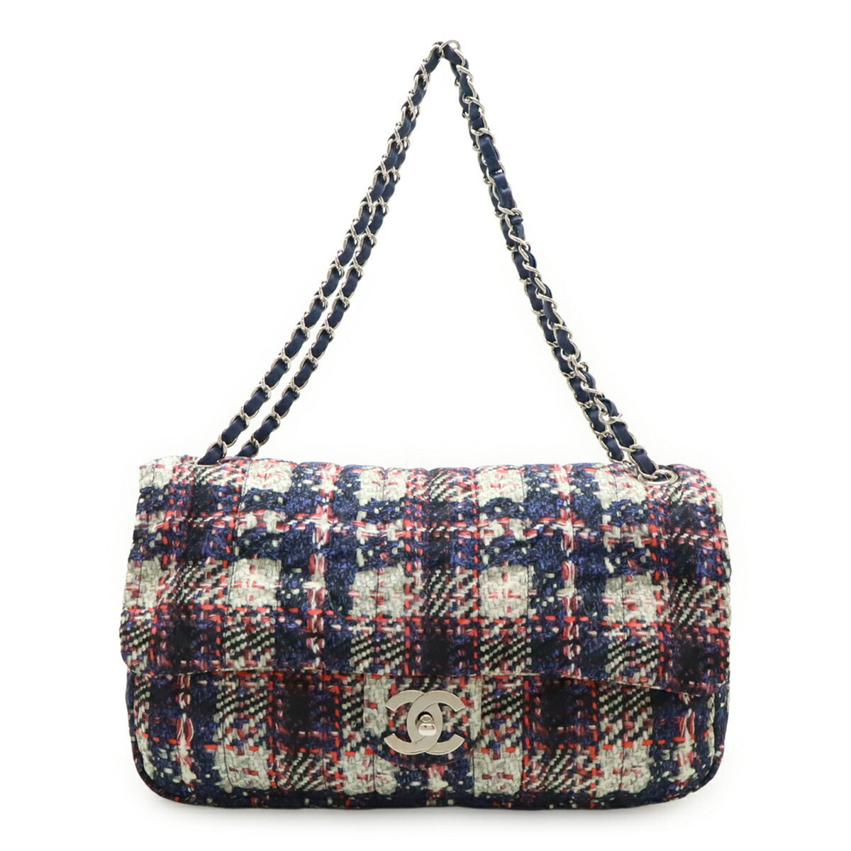Chanel Light Gray Navy Pink Nylon Leather Handbag Shoulder Bag (Pre-Owned)