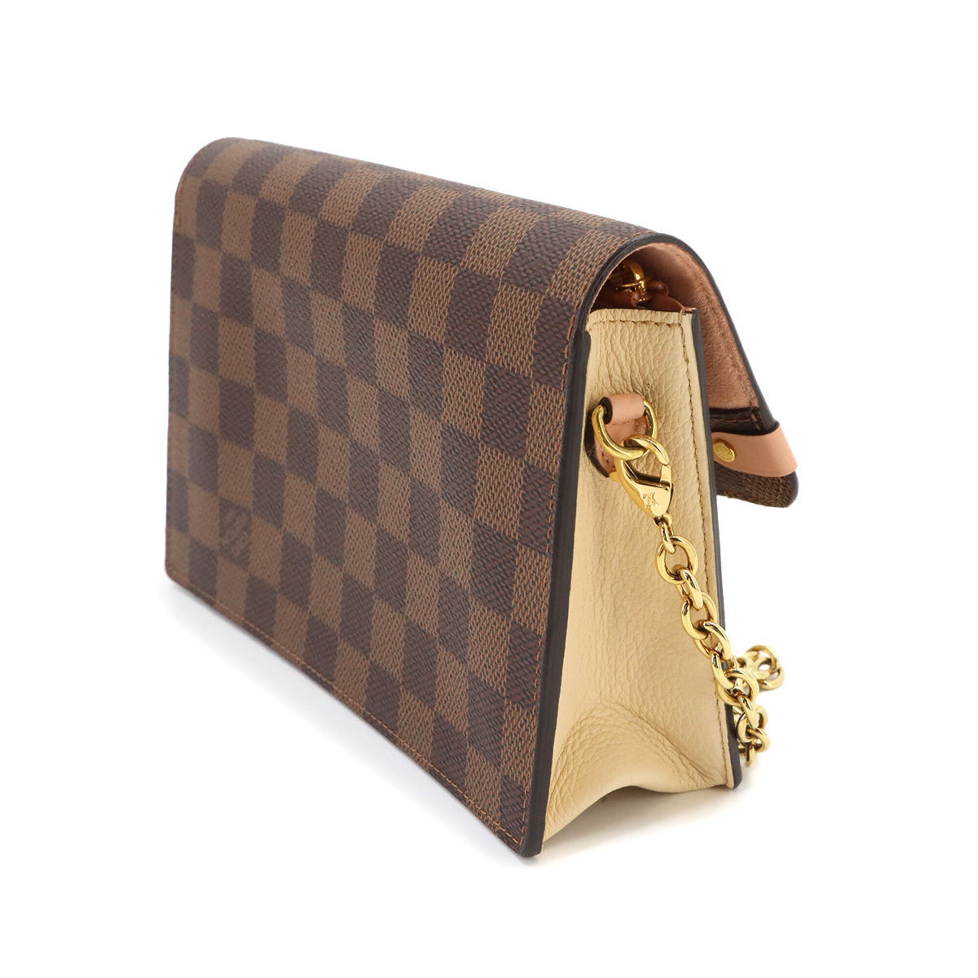 Louis Vuitton Damier Ebene Ivory Pink Damier Canvas Leather Chain/Shoulder Wallet (Pre-Owned)