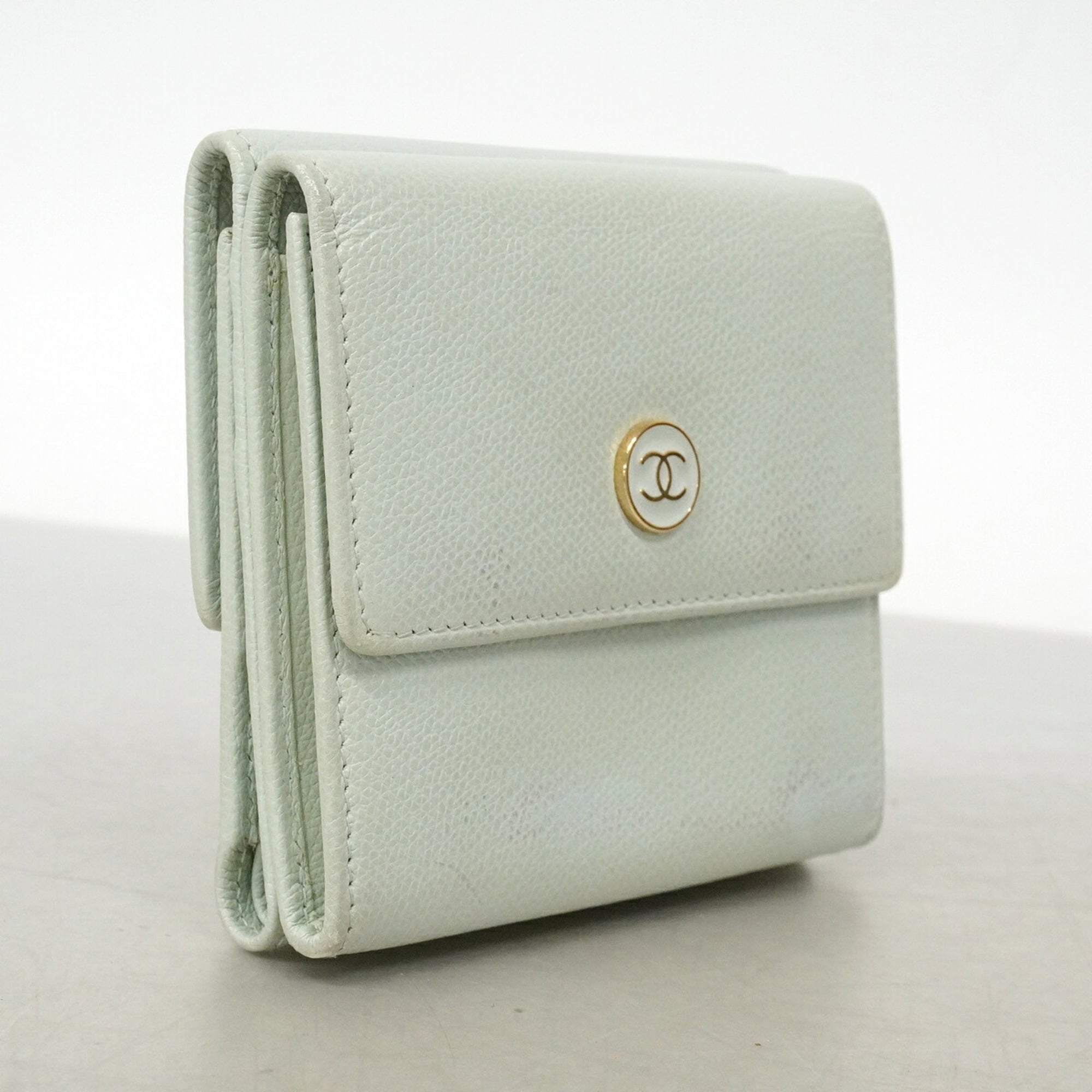 Chanel Light Green Grained Calfskin Wallet (Tri-Fold) (Pre-Owned)