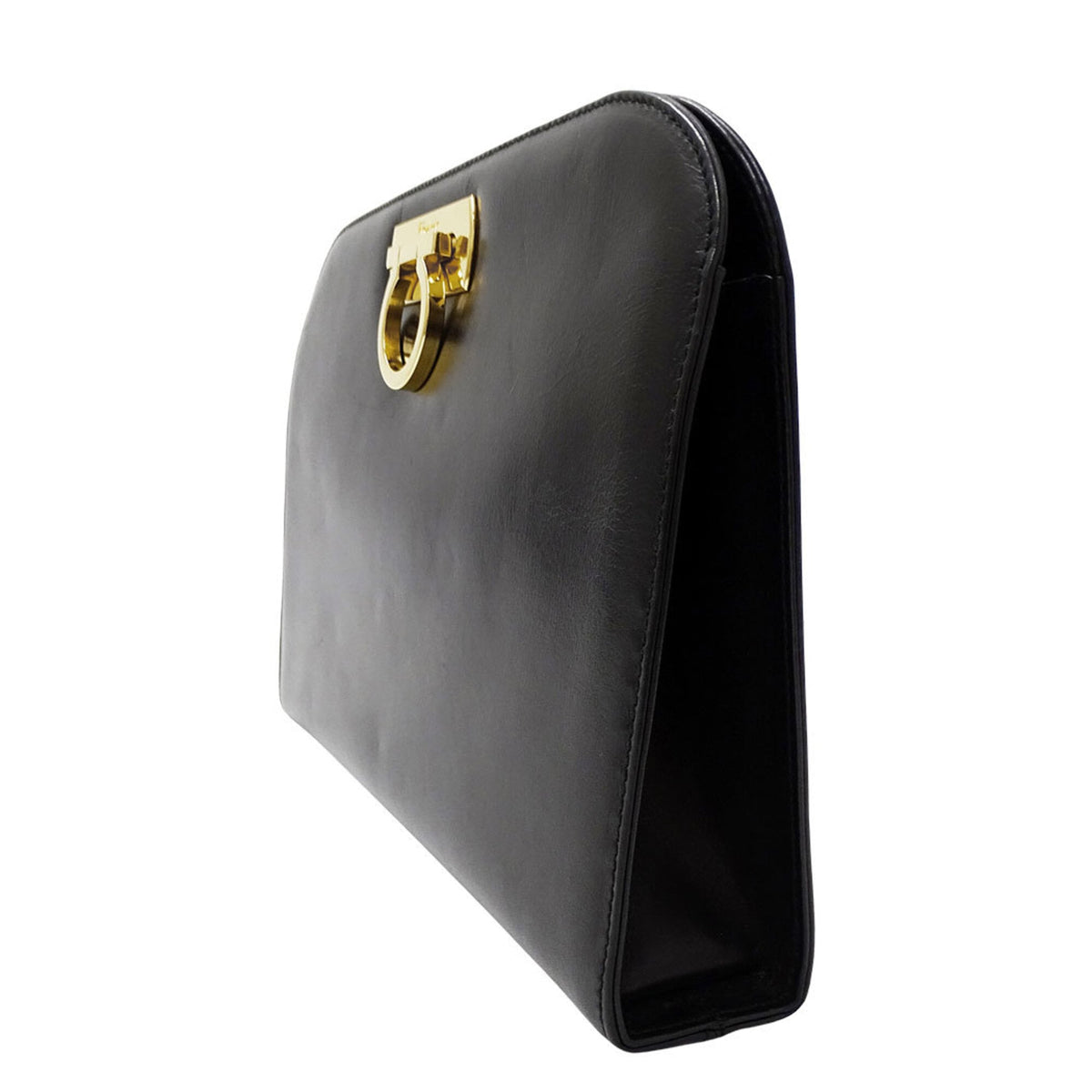 Salvatore Ferragamo Black Leather Clutch Bag Handbag Shoulder Bag (Pre-Owned)