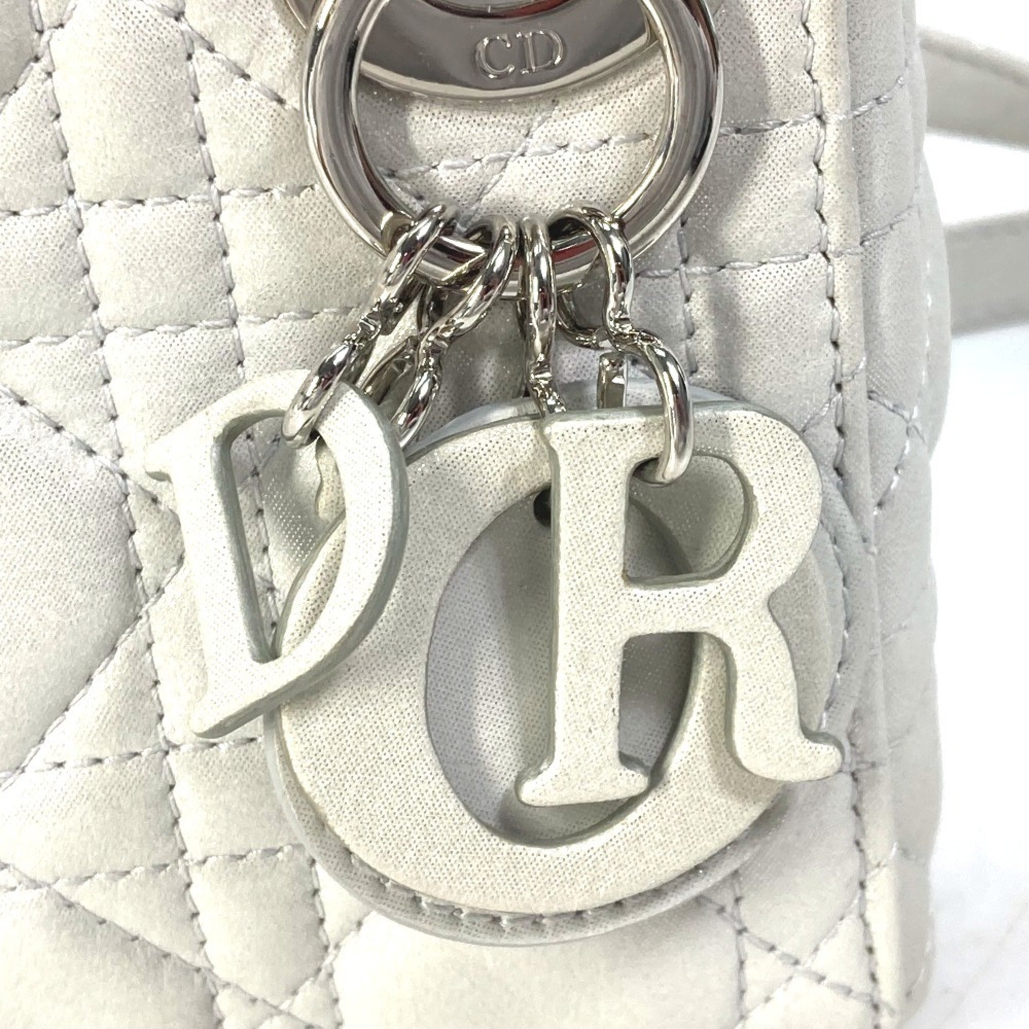 Christian Dior Lady Dior Metallic Gray Leather Handbag Shoulder Bag (Pre-Owned)
