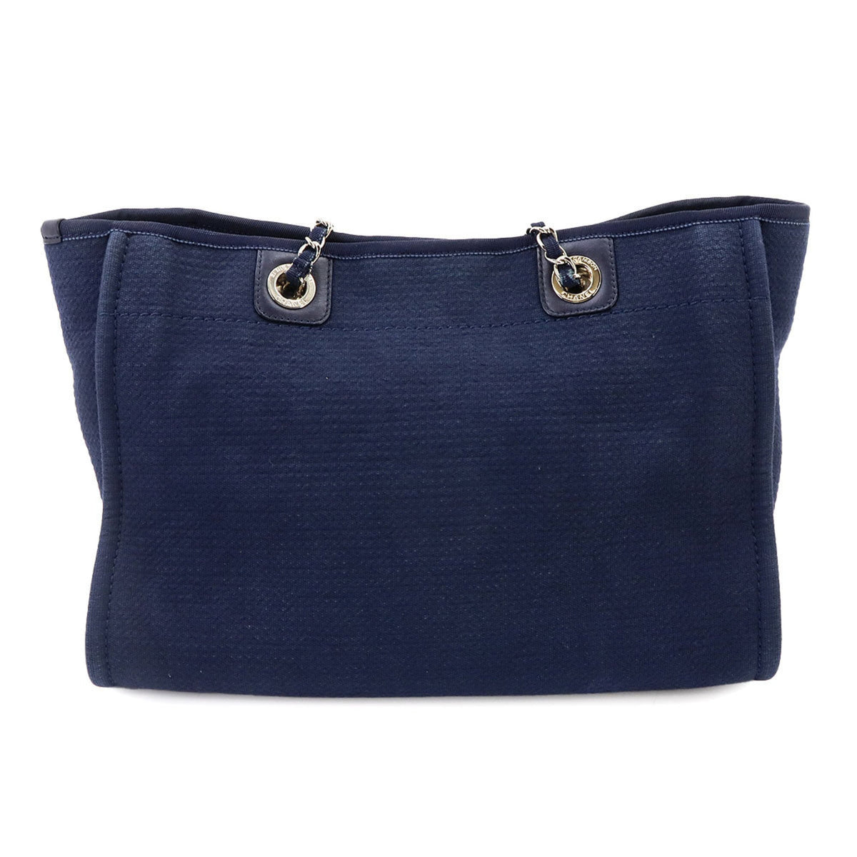 Chanel Navy Canvas Leather Handbag Tote Bag (Pre-Owned)